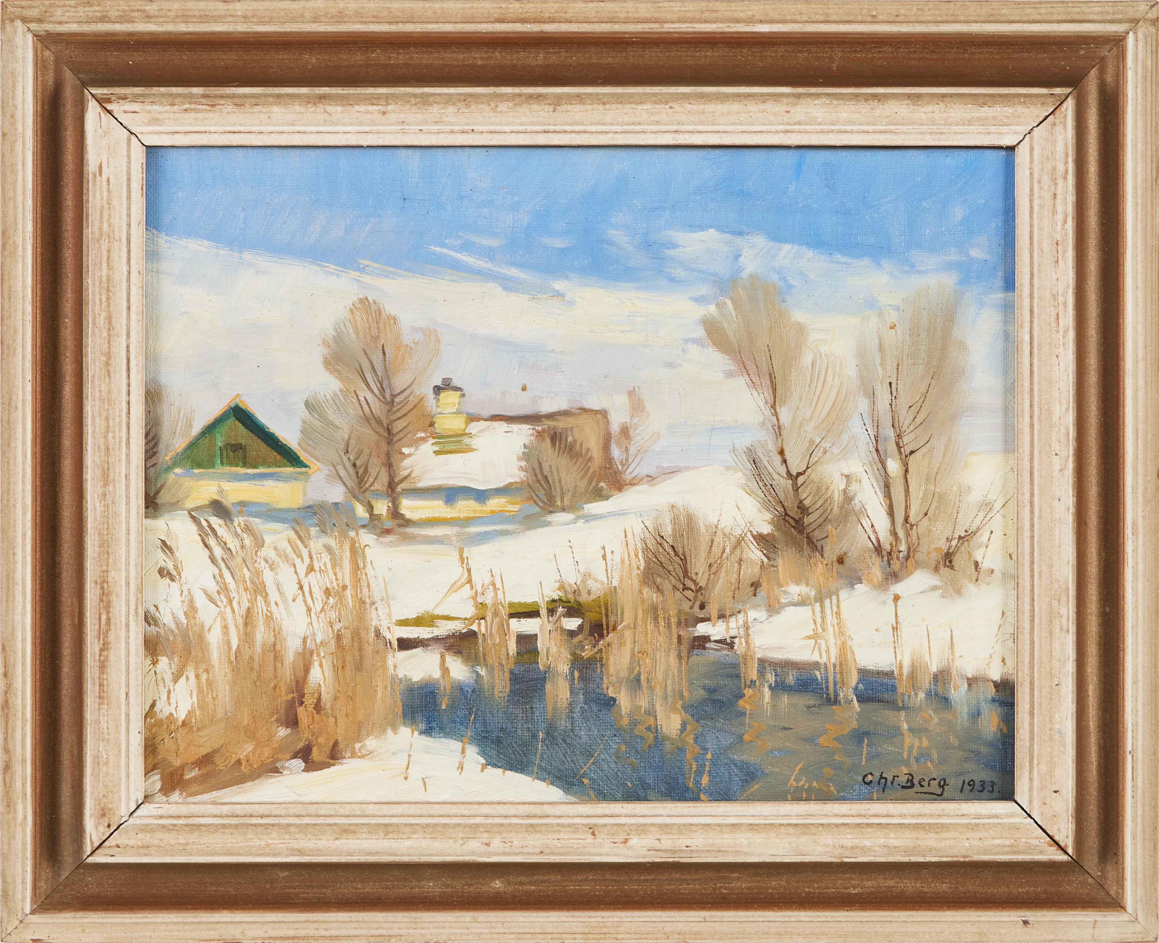 CHRISTIAN BERG. (1893–1976) Vinterlandskap med hus, signerad och daterad