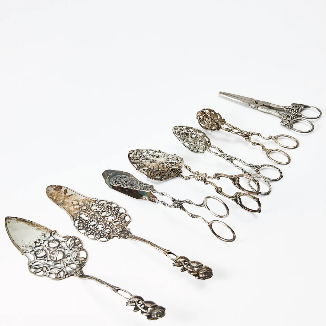 SERVERINGSBESTICK, silver, 7 st., 1900-tal, delvis Sverige samt med