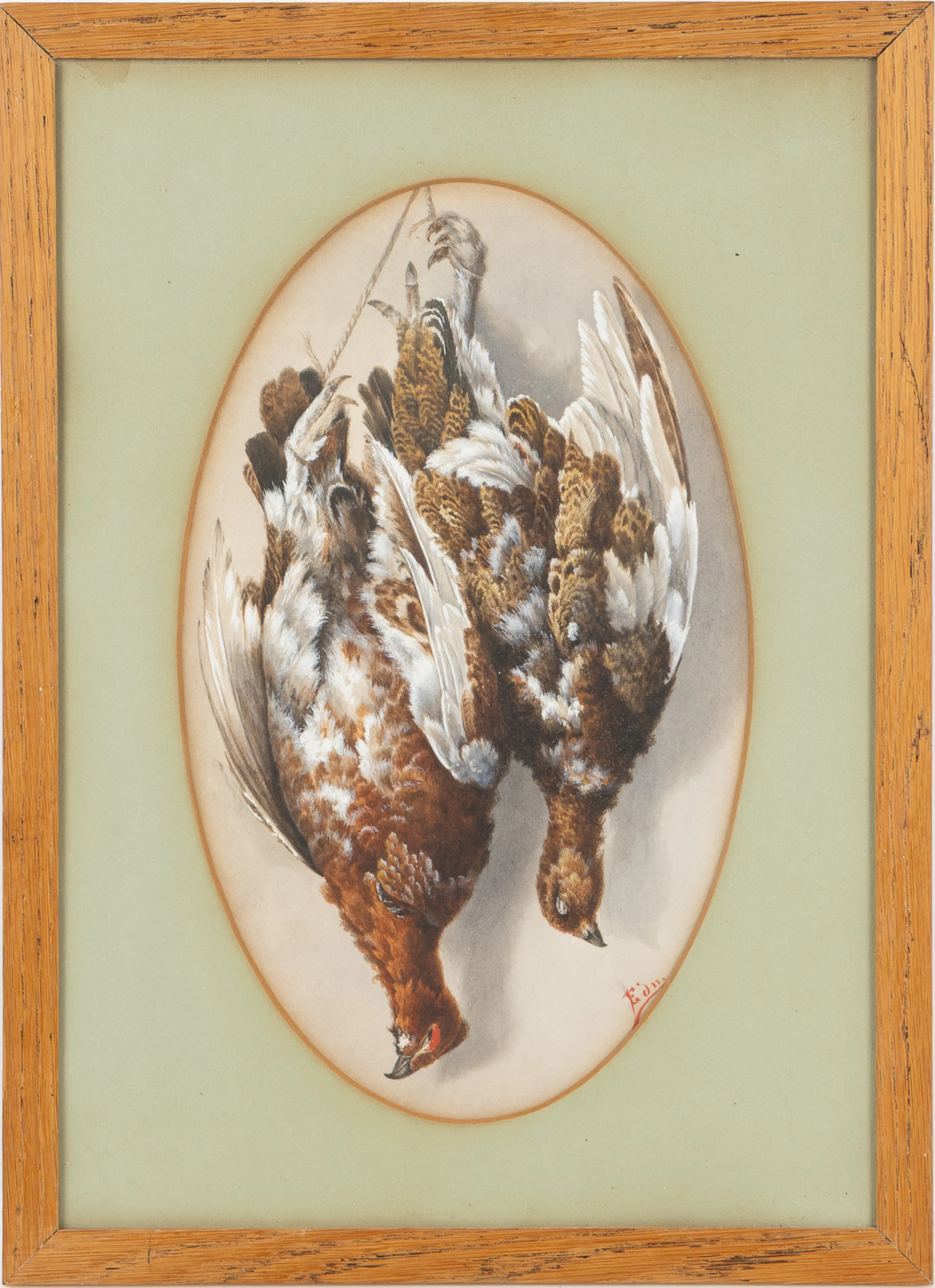 OIDENTIFIERAD KONSTNÄR. Stilleben med jaktbyte, akvarell på papper, 1800-tal.