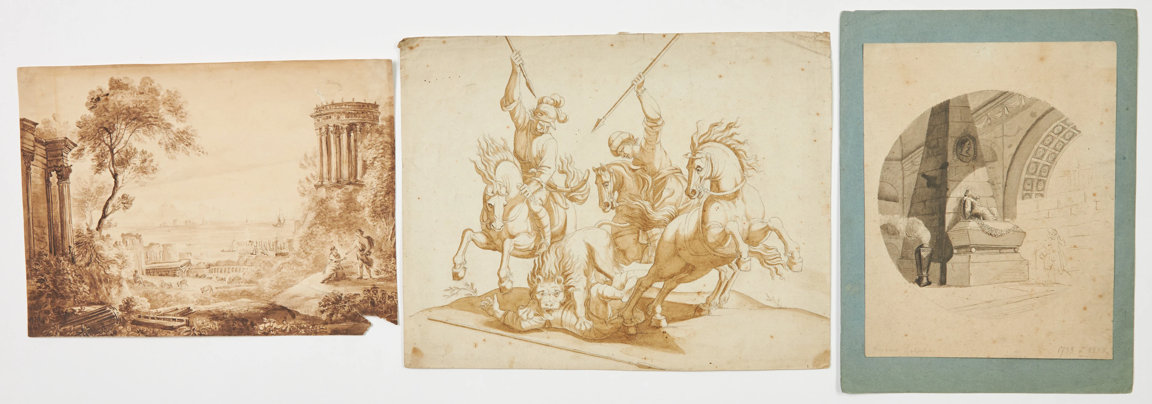 OIDENTIFIERADE KONSTNÄRER. Akvareller, 3 st, 1800-tal.