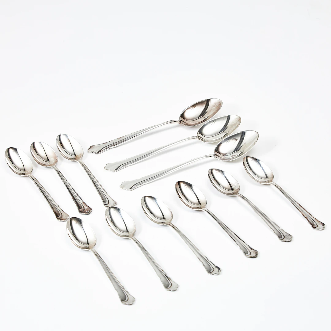 BESTICK, 9+3 skedar, silver, modell Chippendale, GAB, 1970-tal.