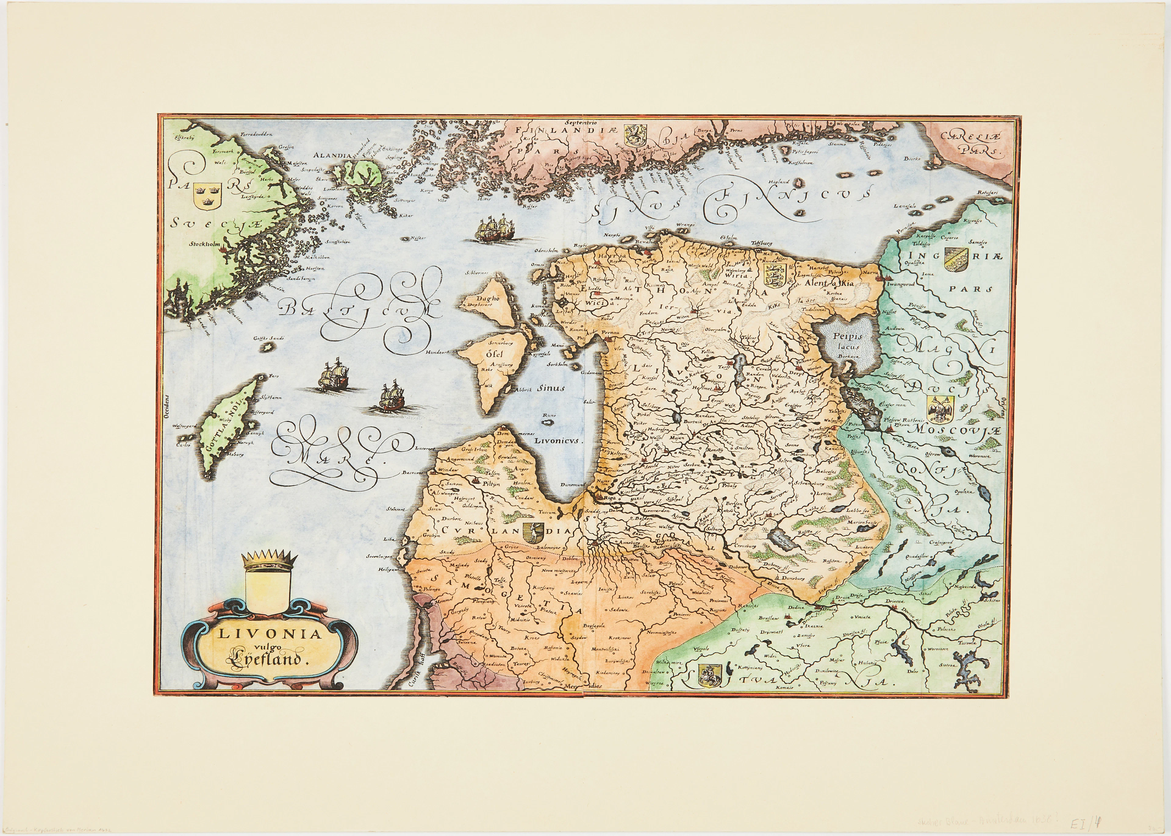 MERIANS KARTA ÖVER BALTIKUM, ca 1640.