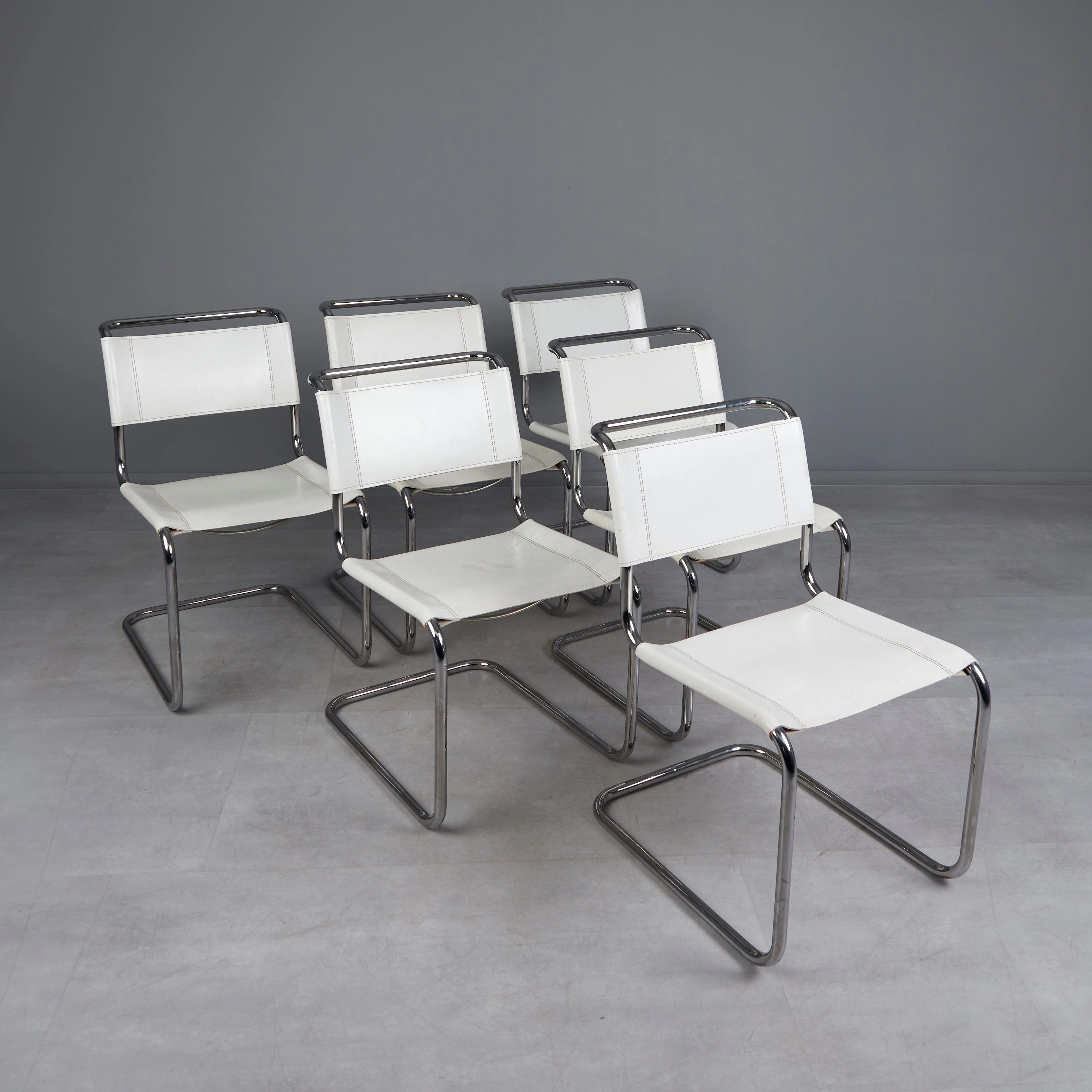 MART STAM. für Thonet, 6 Esszimmerstühle, Modell 'S 33', Edelstahl