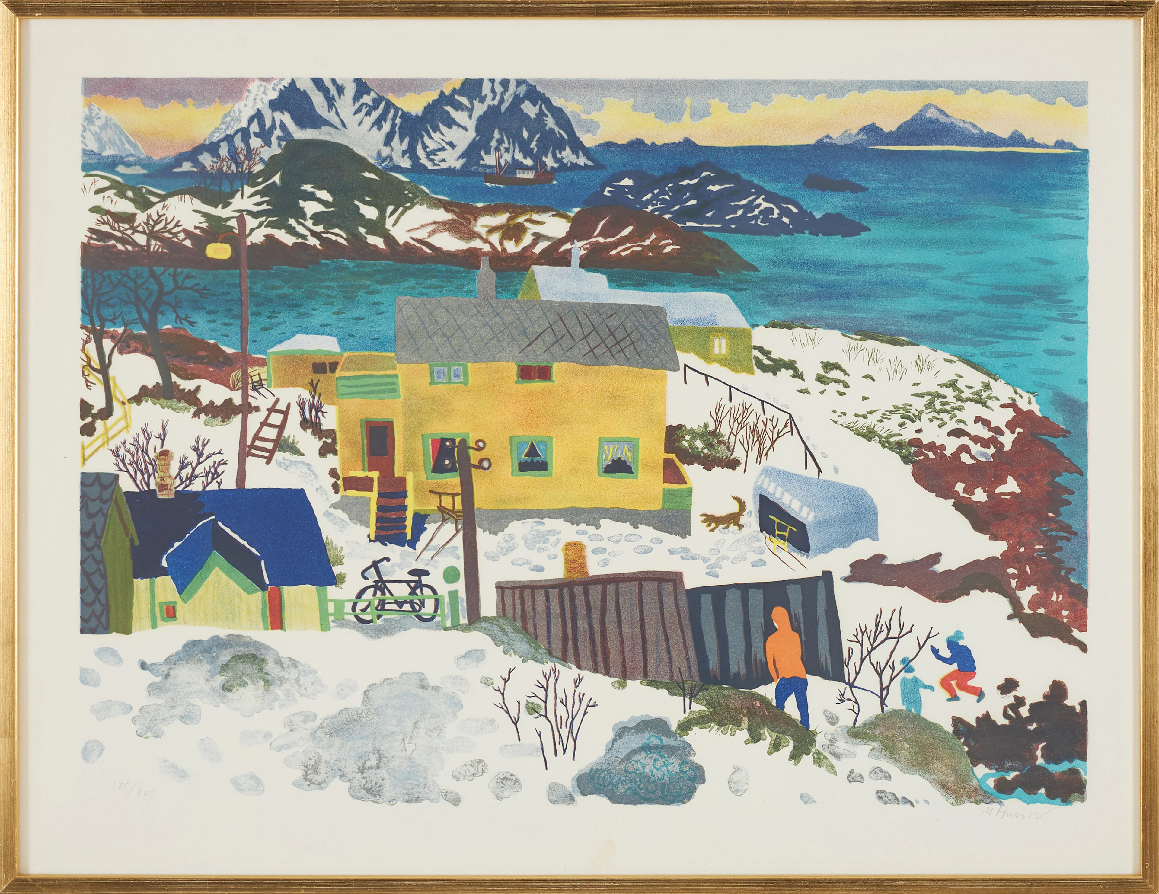MONA HUSS WALIN. "Töväder, Lofoten", färglitografi, signerad, numrerad 175/360.
