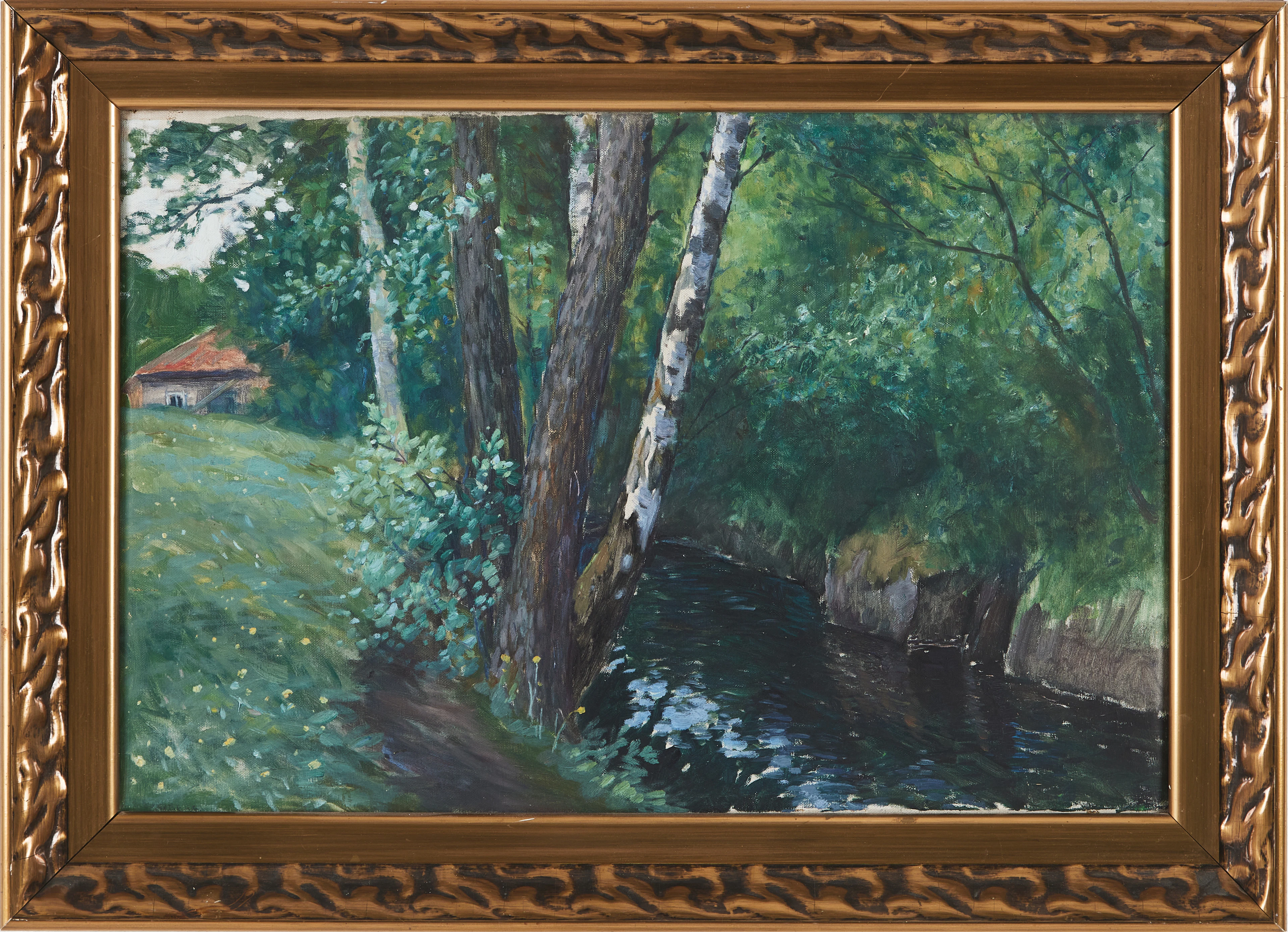 OIDENTIFIERAD KONSTNÄR. Motiv av landskap med hus, olja på duk, 1900-talets