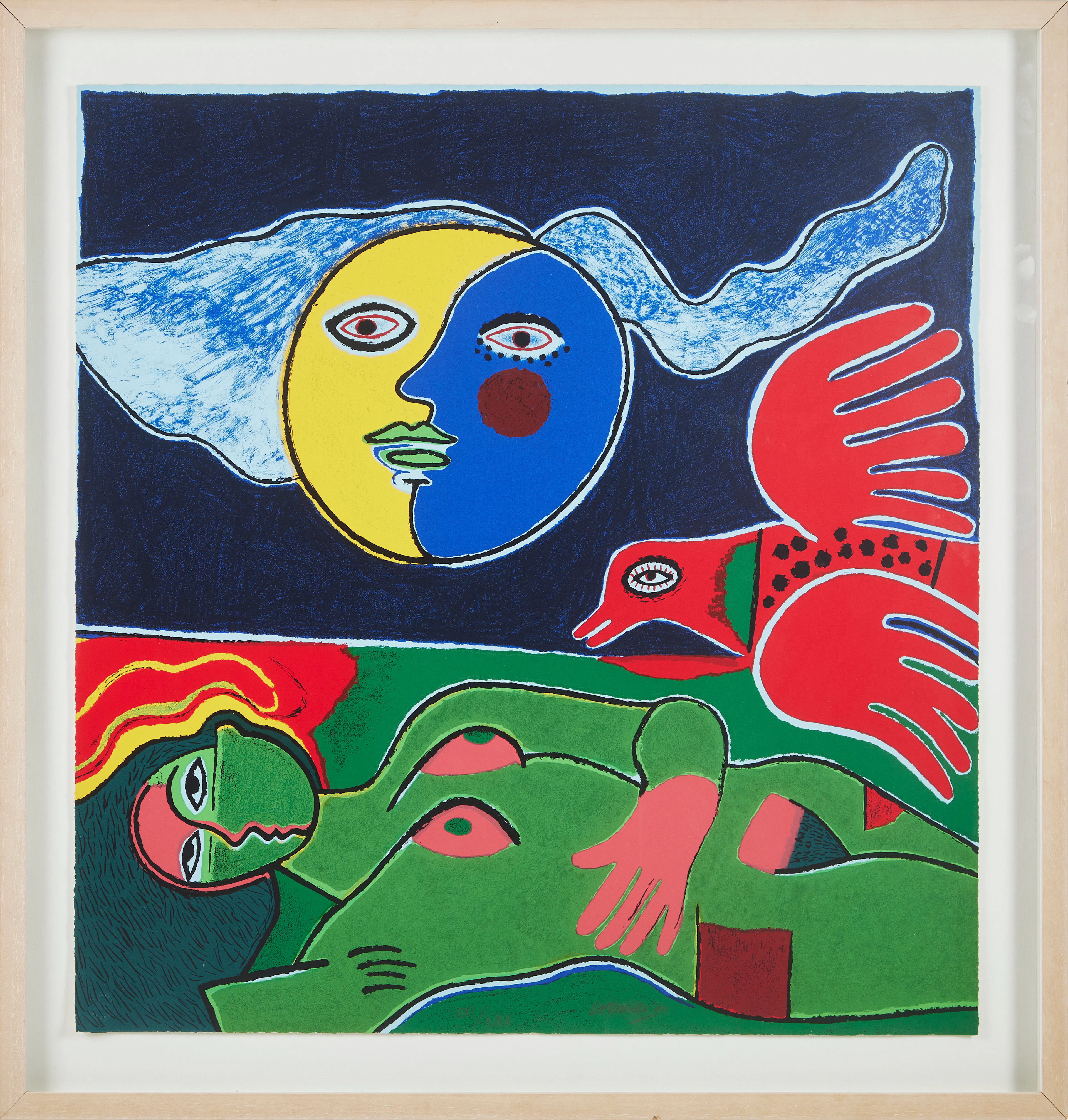 GUILLAUME VAN BEVERLOO, "CORNEILLE". "Femme à la lune". Färglitografi