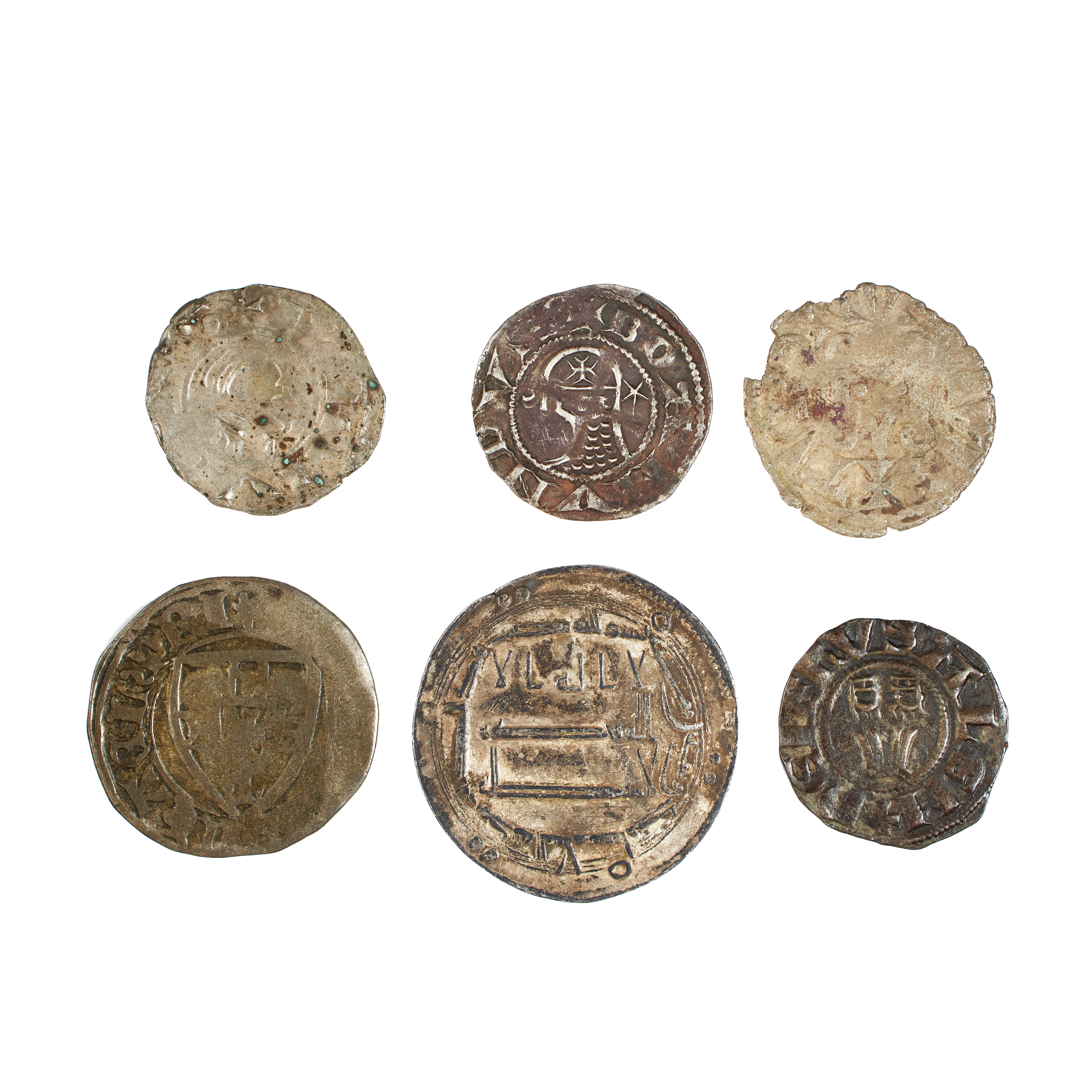 SILVERMYNT, 6 st medeltida samt arabiskt, abbasidisk dirham, ca 800