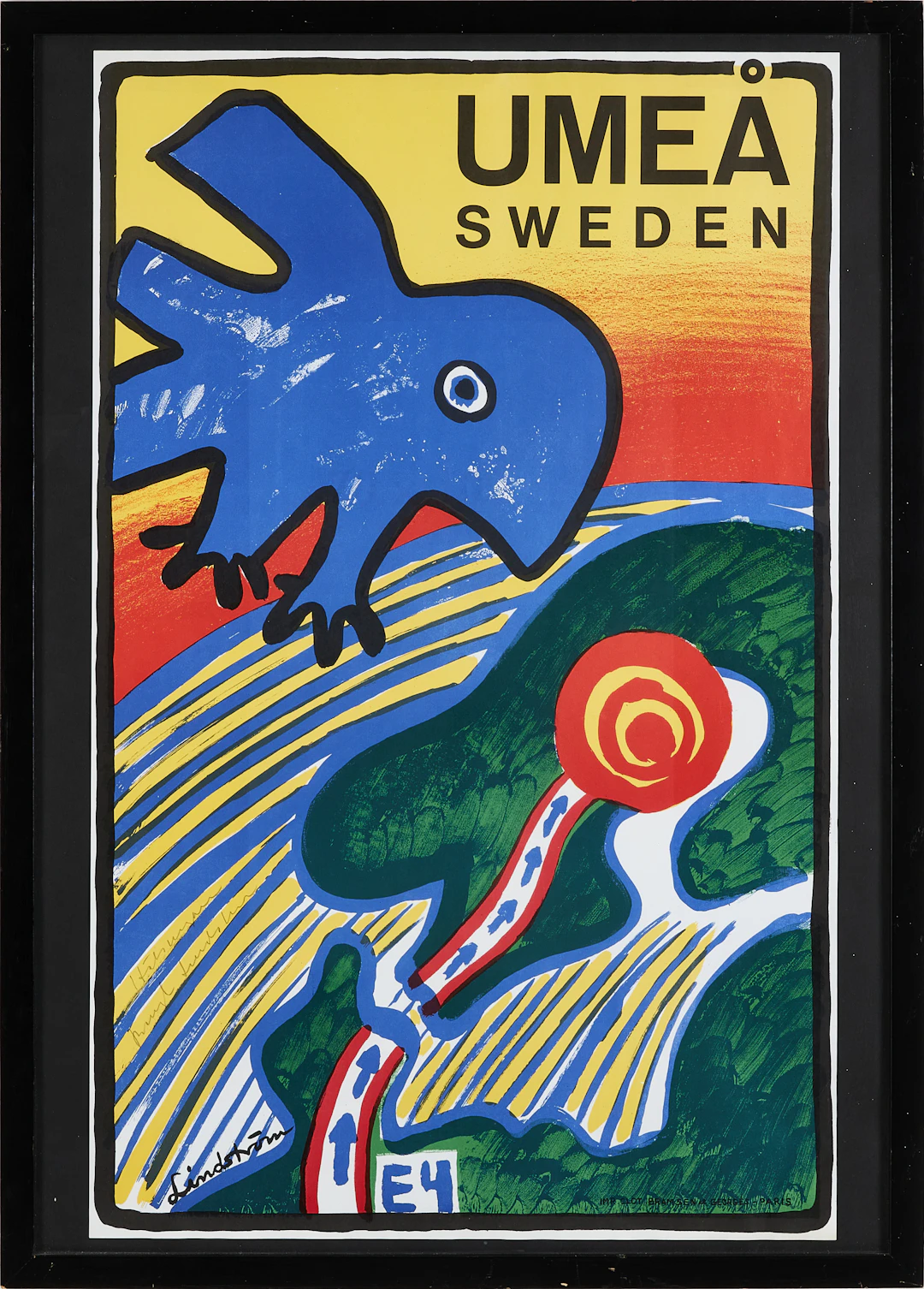 BENGT LINDSTRÖM. "Umeå", litografisk affisch, signerad i trycket och