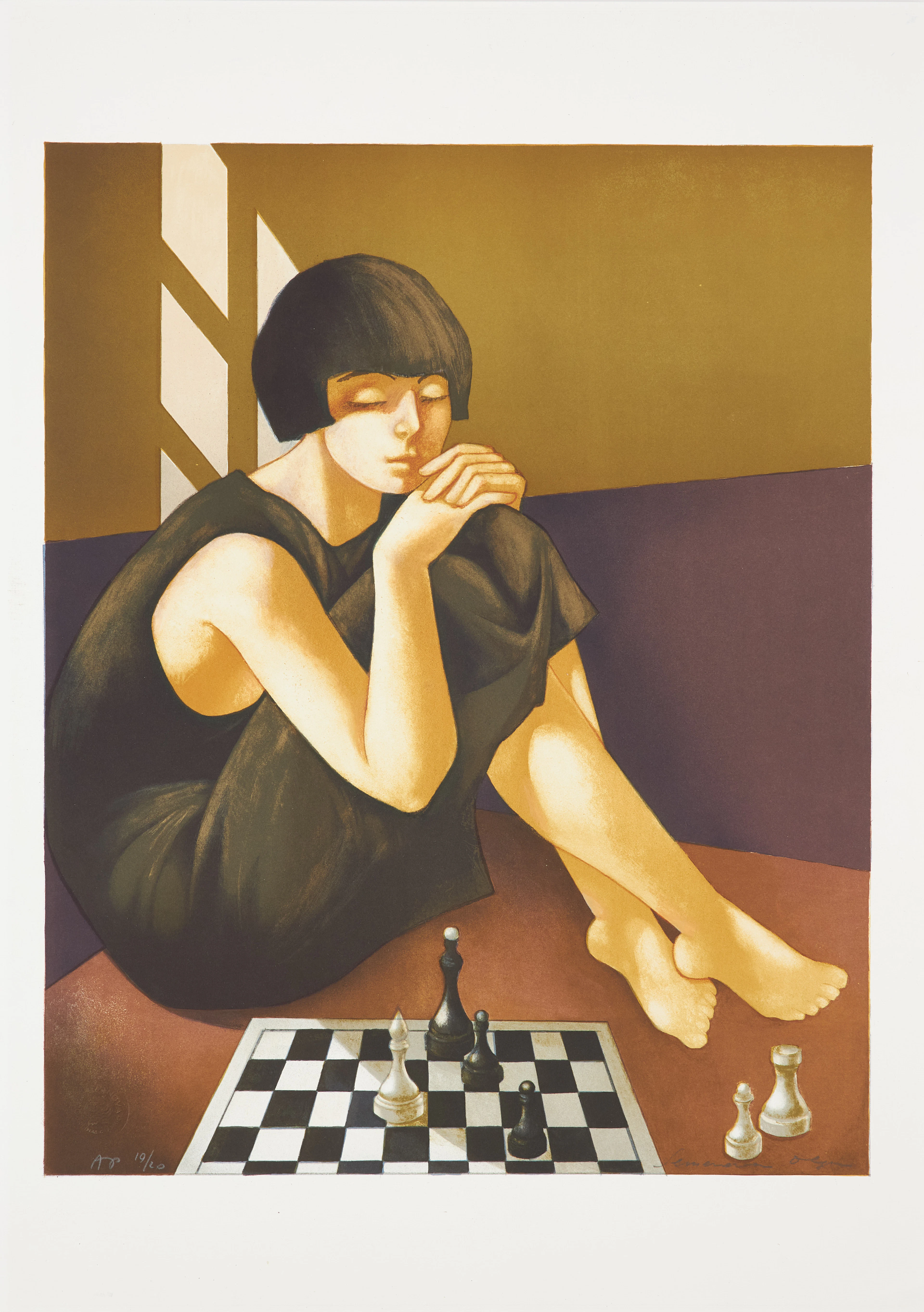 OLGA SEMENOVA. "Chess", färglitografi, signerad och numrerad 19/20.