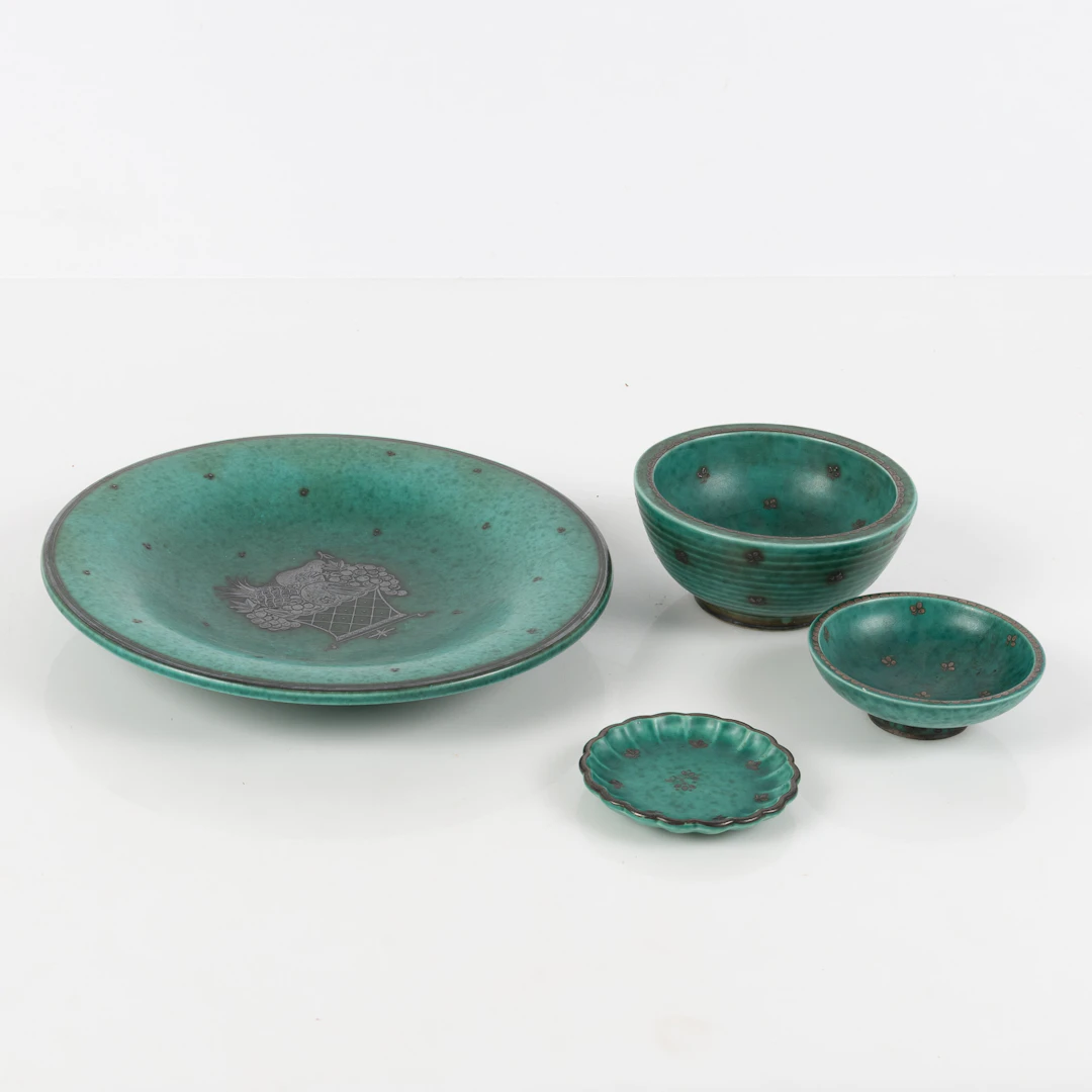 WILHELM KÅGE. Fat & skålar, 4 delar, Gustavsberg, "Argenta", modellnr