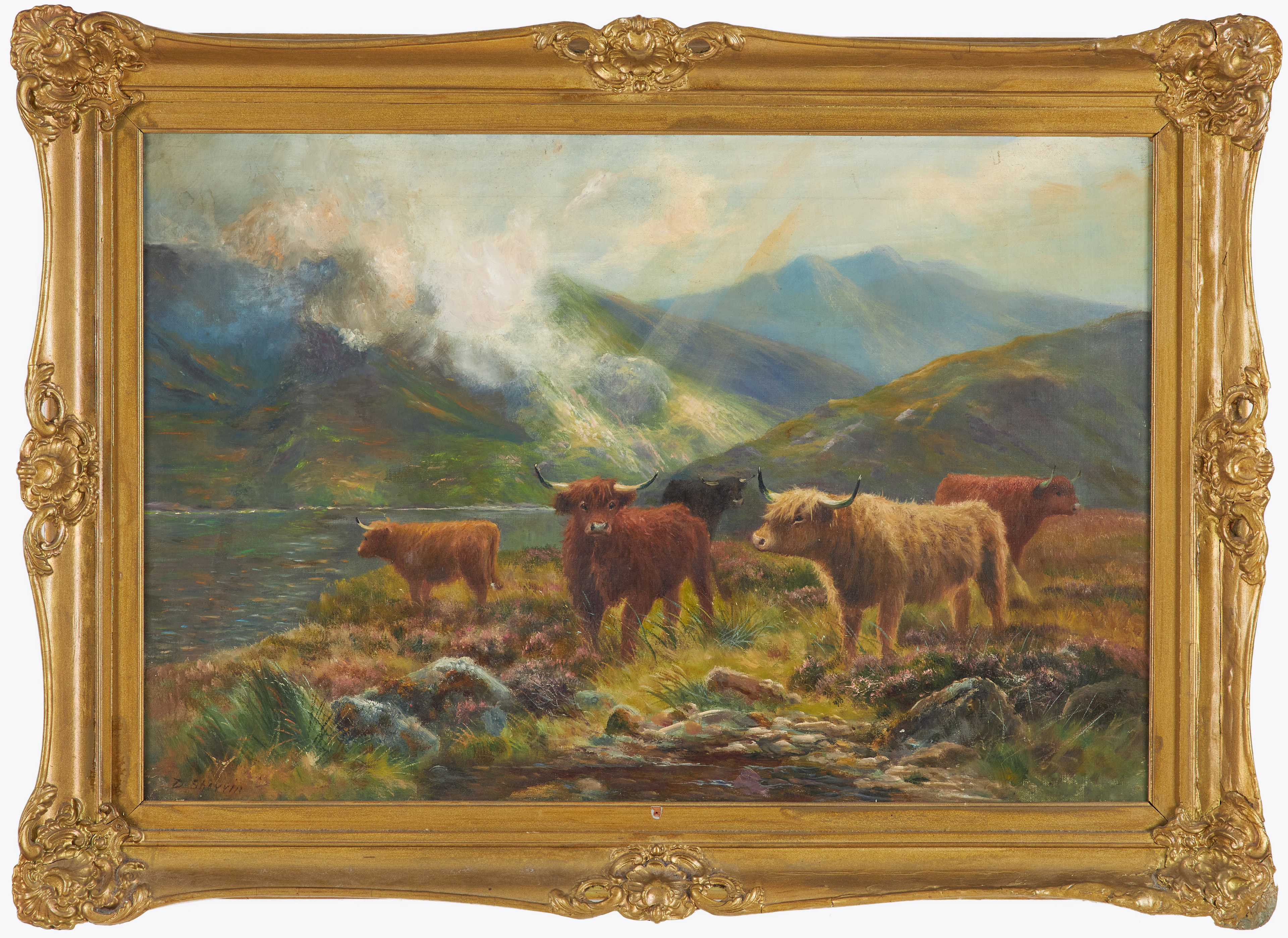 DAVID SHERRIN (1868-1940). Oxar i landskap, olja på duk, signerad.