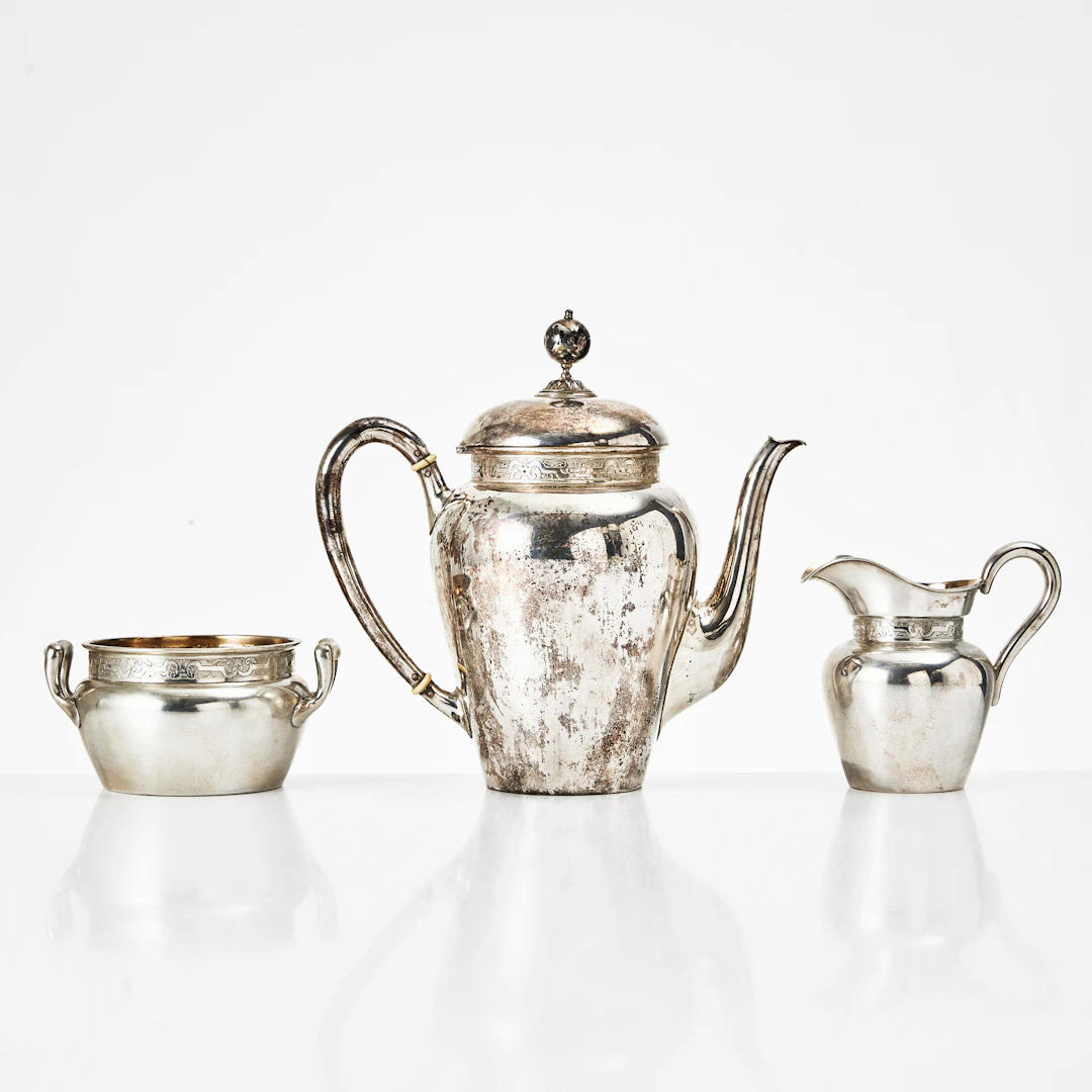 KAFFESERVISDELAR, 3 st, silver, C.G. Hallberg, 1901-1902, Stockholm.