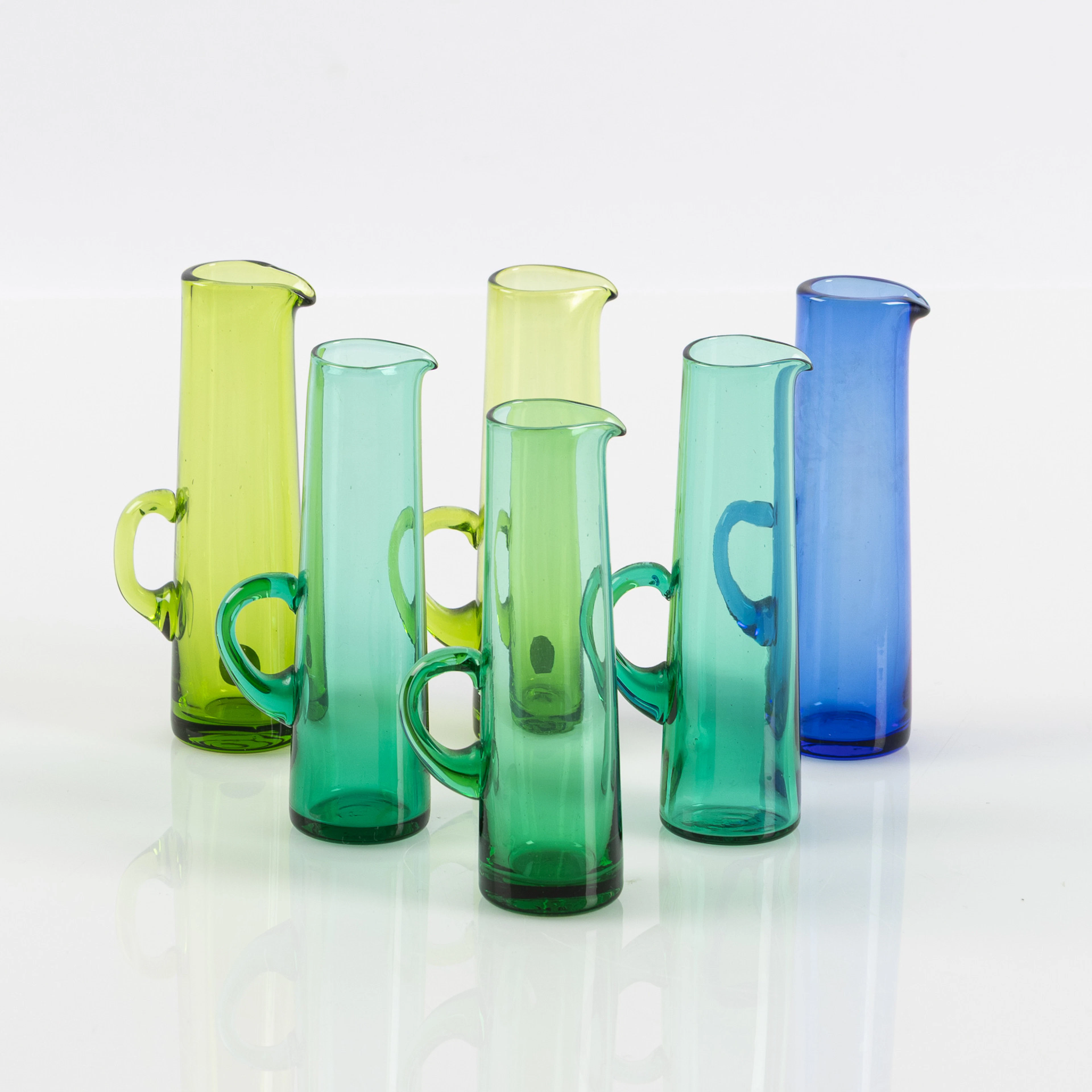 MINIATYRKANNOR "H.336", 6st, färgat glas, Reijmyre egen design för