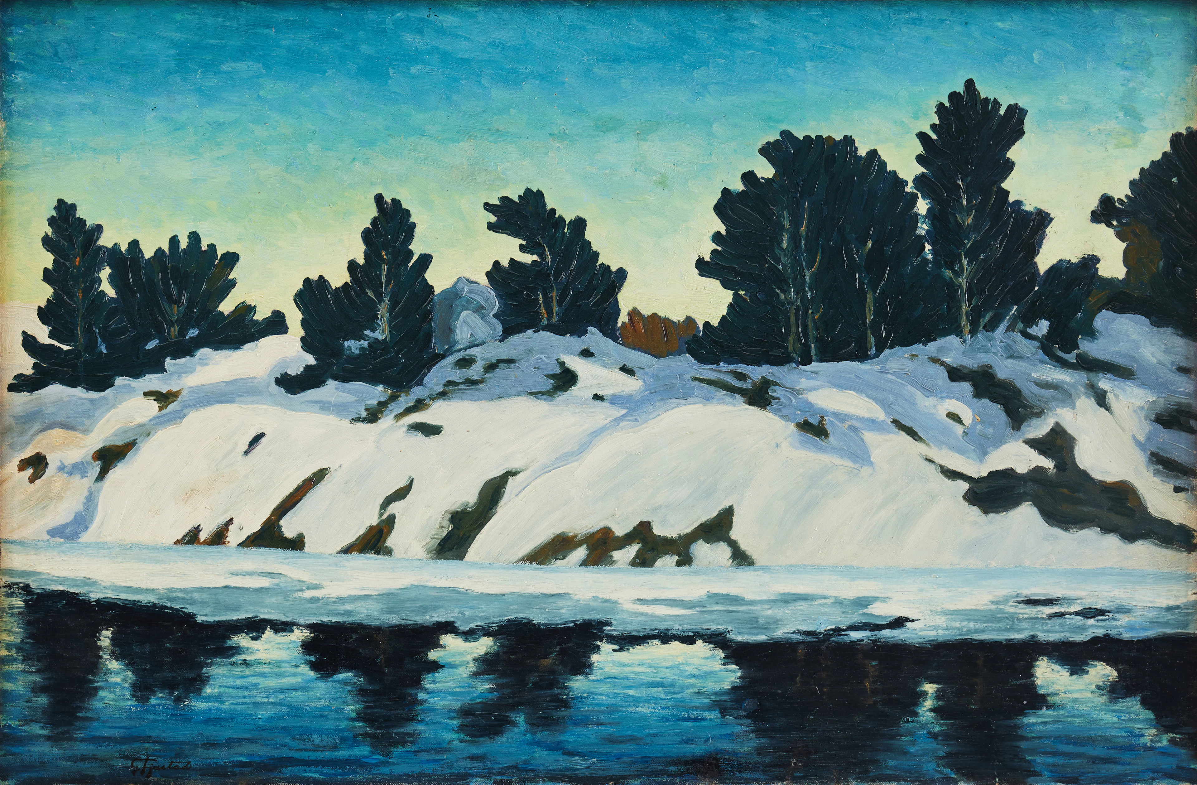 GUSTAF FJAESTAD. Snölandskap med vatten.
