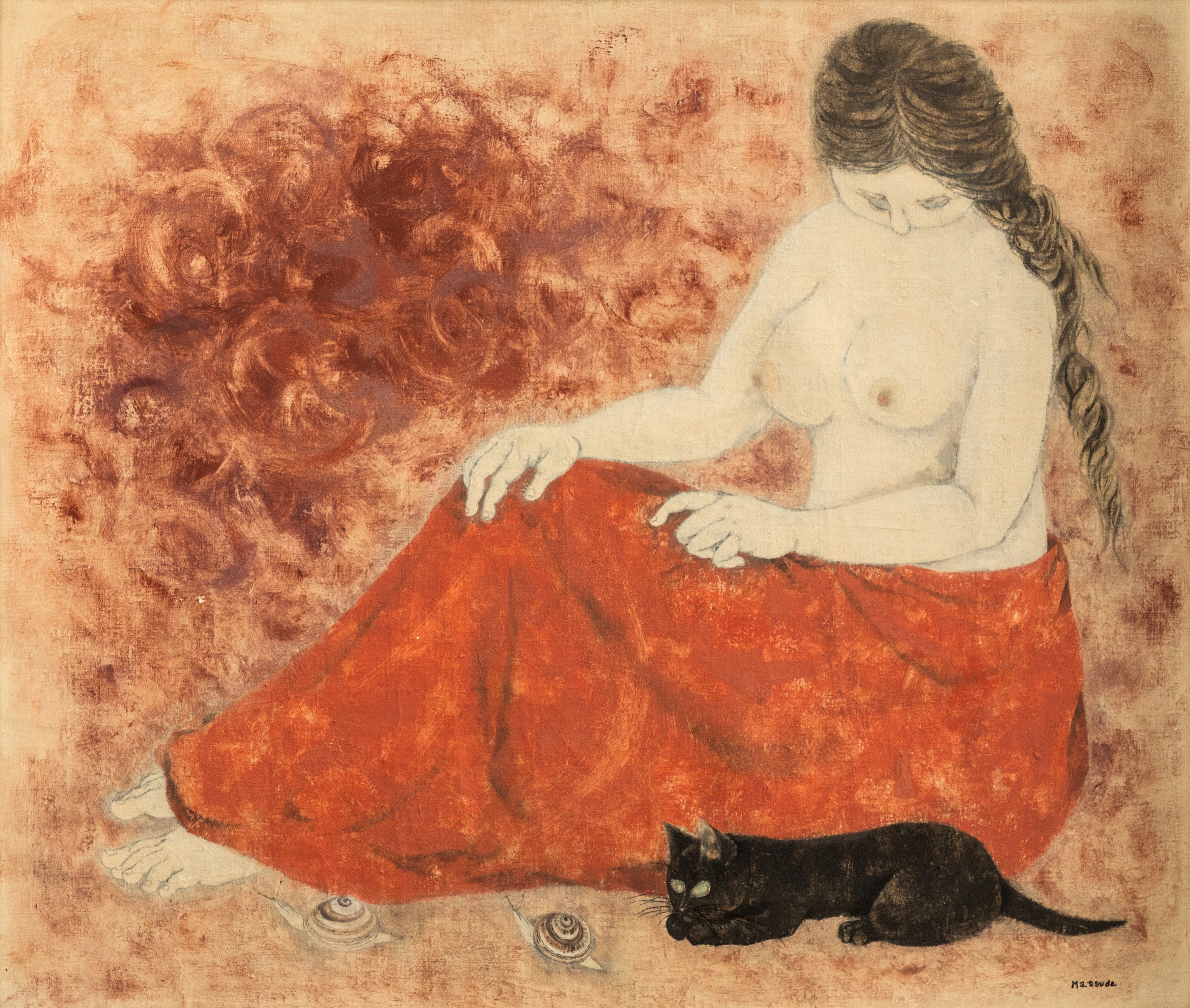 FUMIKO MATSUDA (20. JAHRHUNDERT). Weiblicher Akt mit Katze und Schnecken.