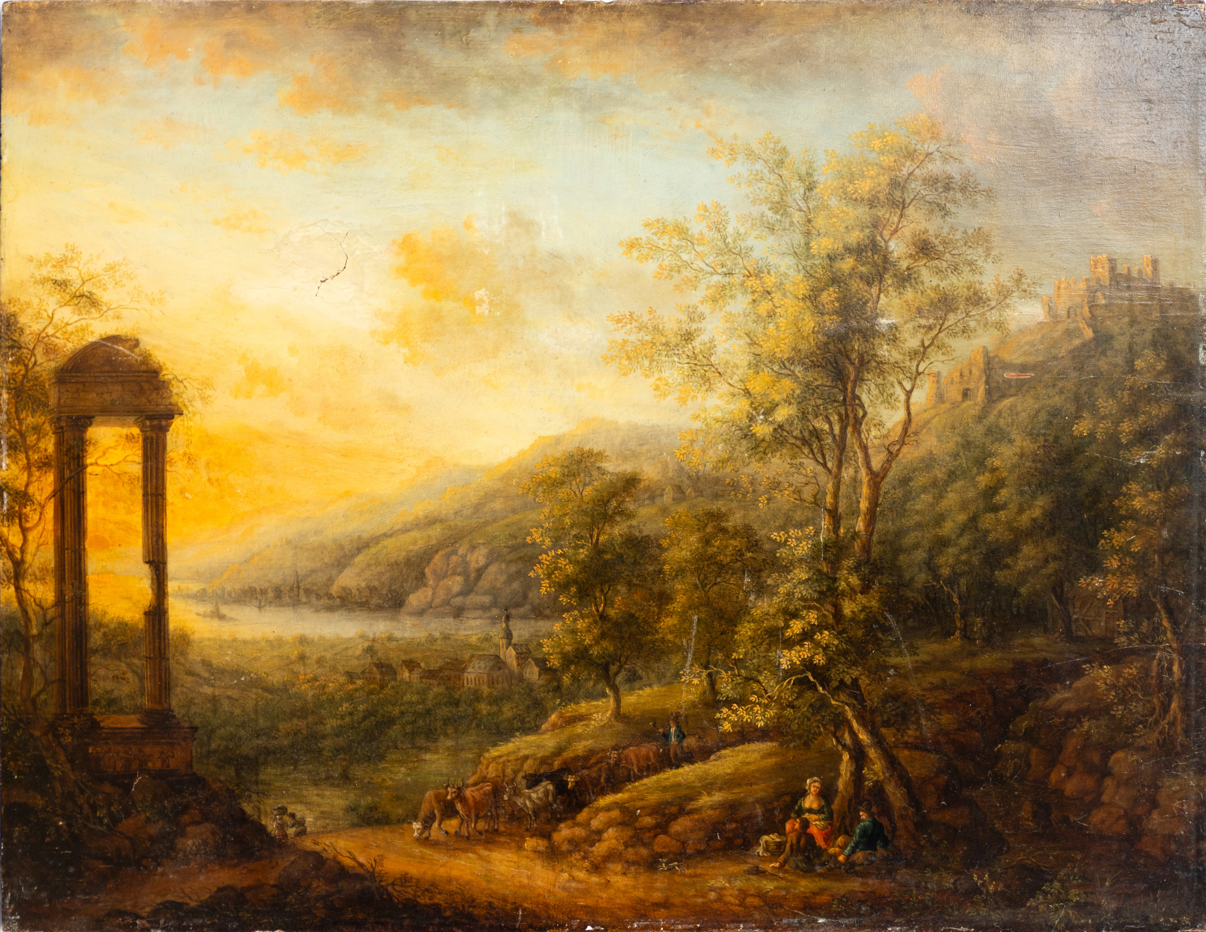 LANDSCHAFTSMALER DES 19. JAHRHUNDERTS. Pastorale Landschaft rastenden