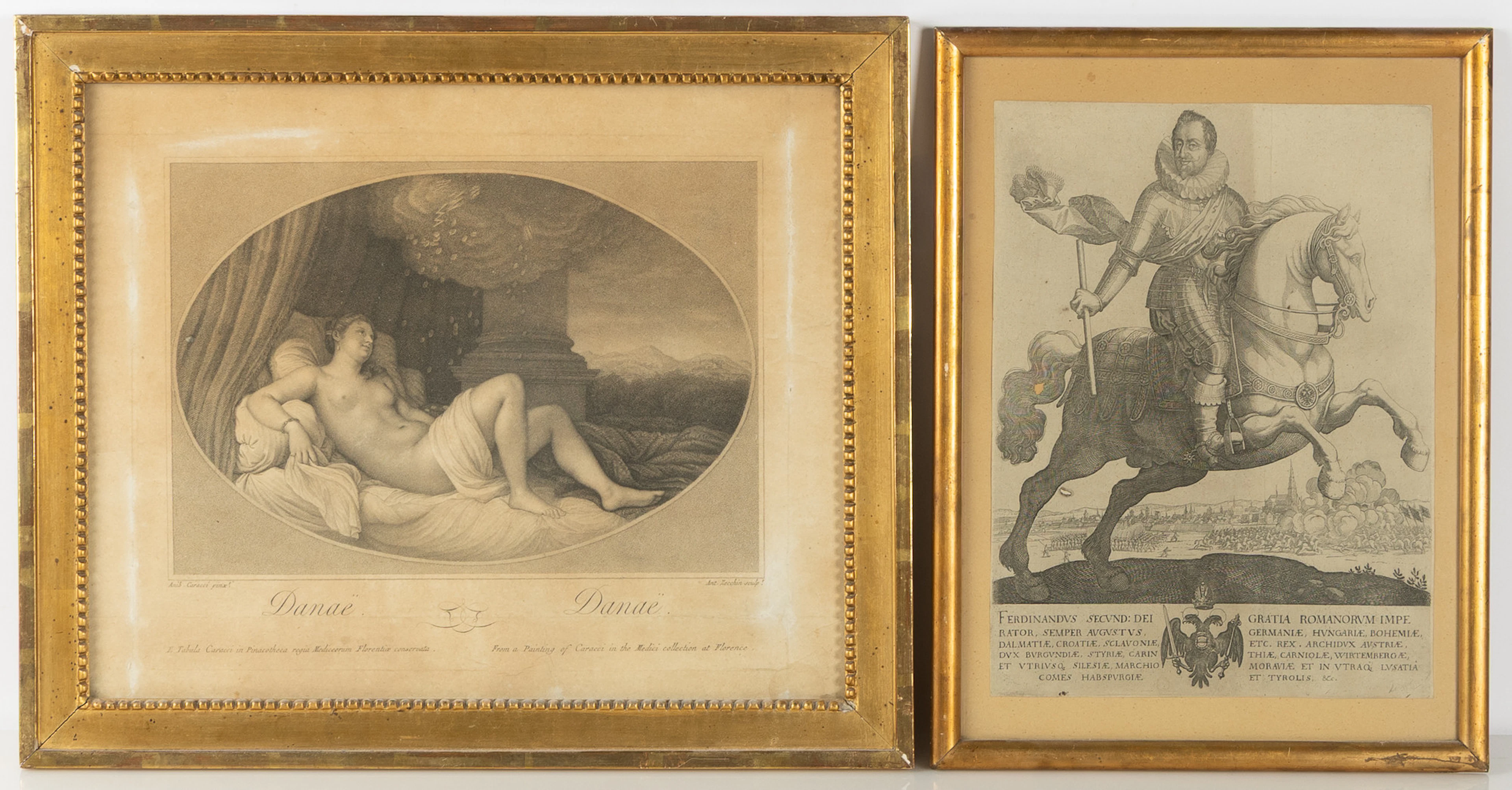 GRAFISKA BLAD, 2 stycken, Fernandus samt Danae, 1800-tal.