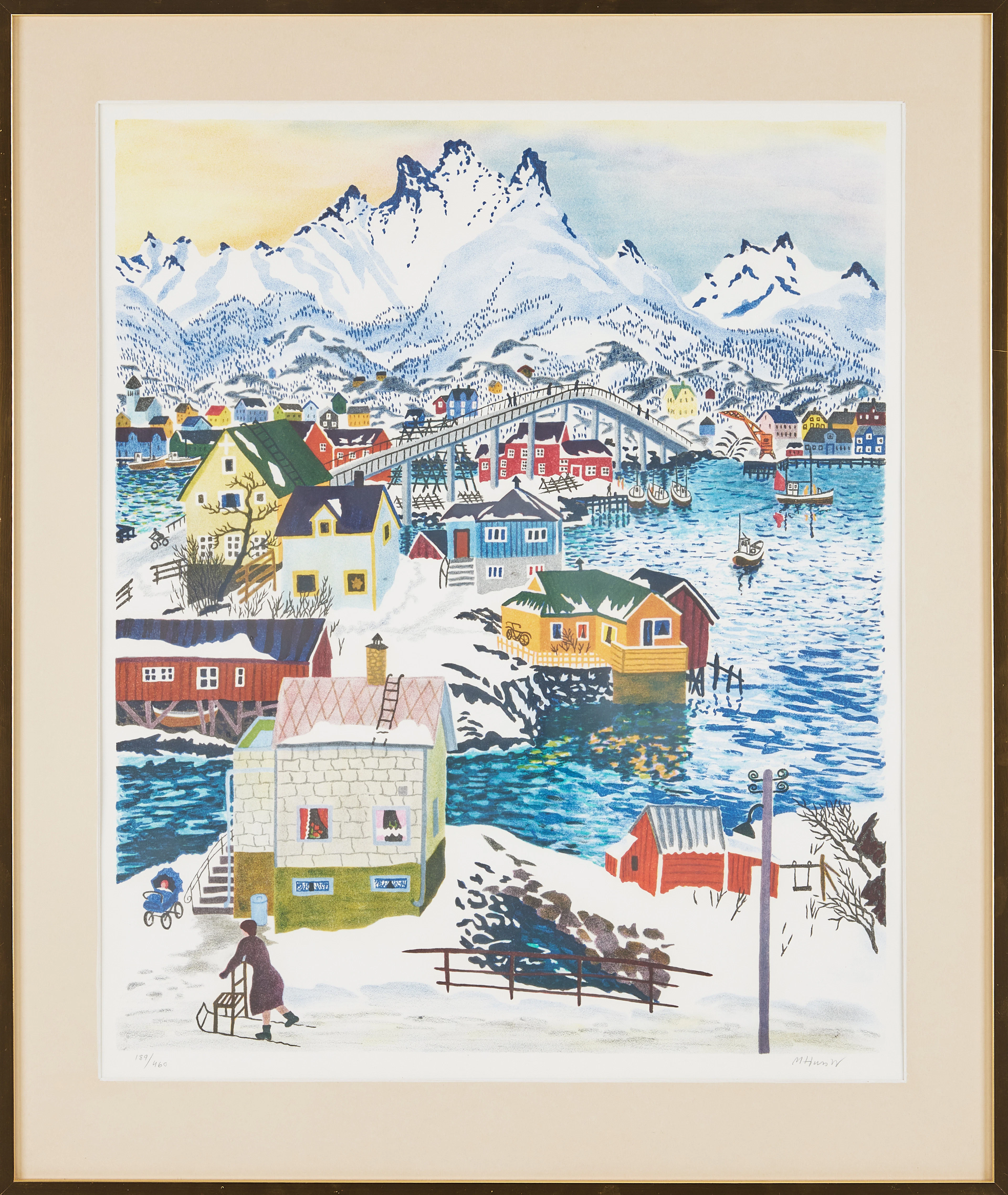 MONA HUSS WALIN. "Bron i Svolvær", färglitografi, signerad och numrerad