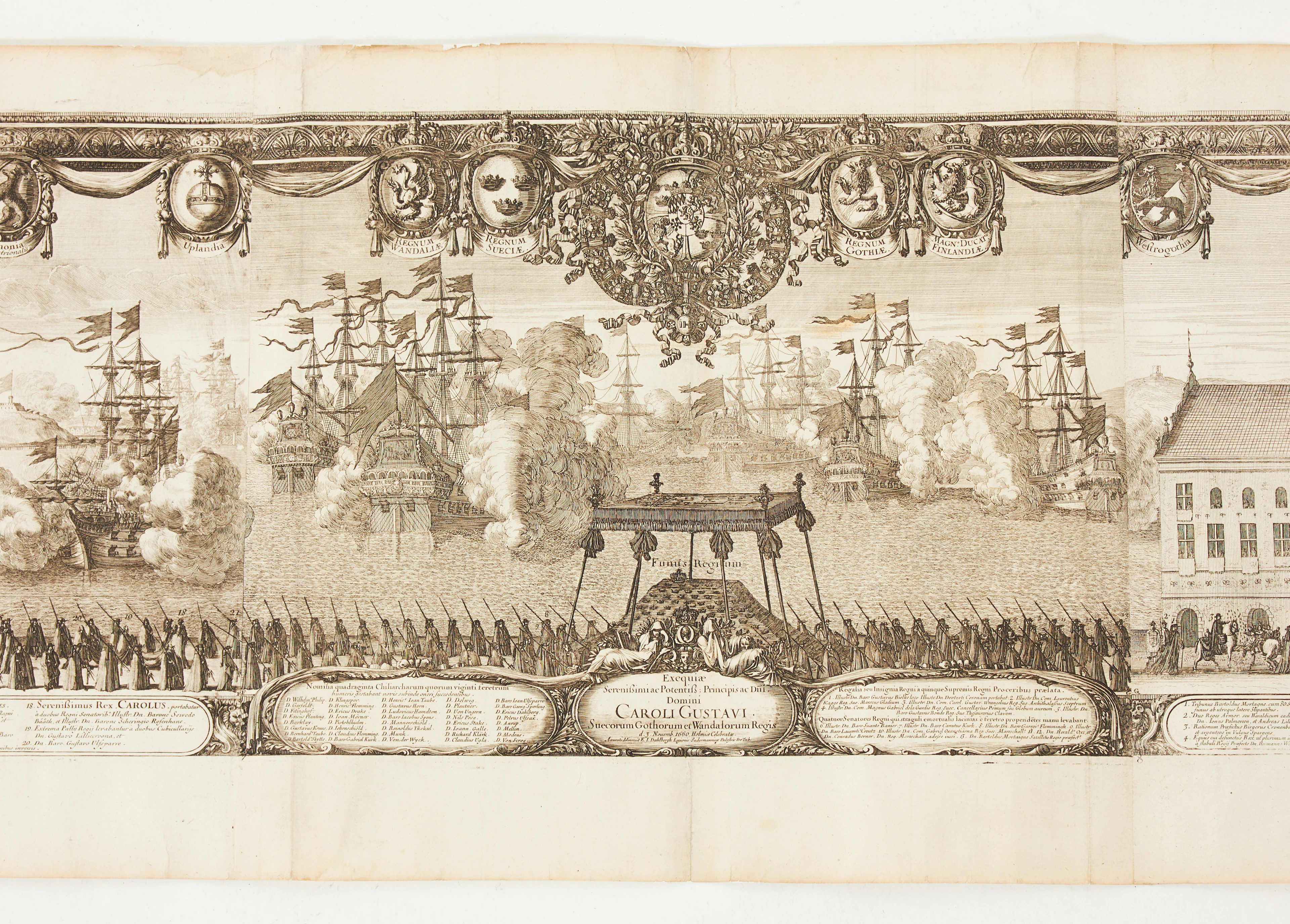 BEGRAVNINGSPLANSCHEN / LARGE PANORAMIC VIEW OF STOCKHOLM, PUFENDORF, 1696.