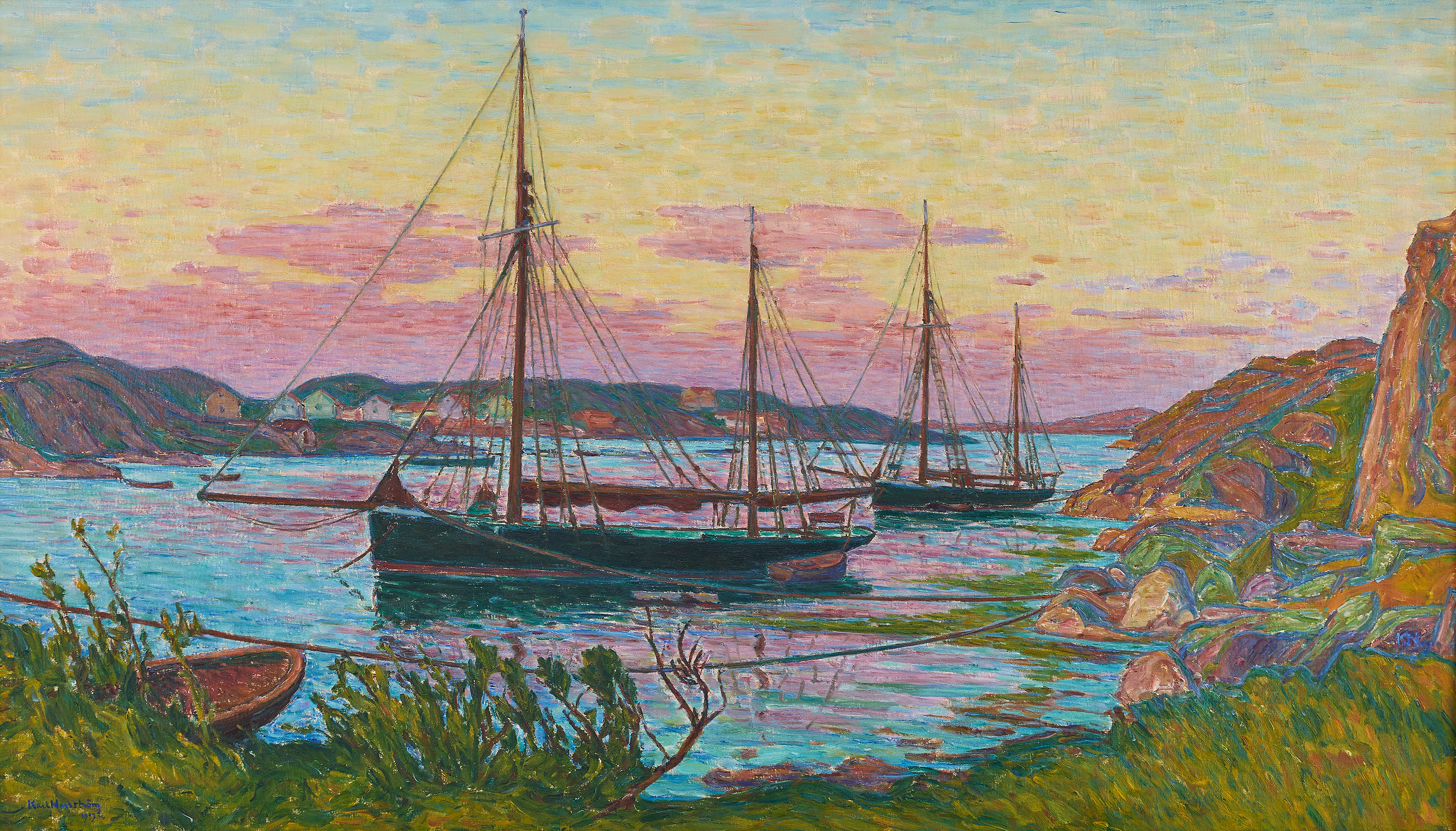 KARL NORDSTRÖM. "Fiskekuttrar i hamnen, (Kyrkesund, Bohuslän)".