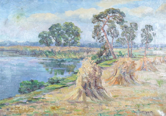 KARL BERGER (1911-C.1945). Öl auf Leinwand, '' Schilfgarben am Ufer ''.