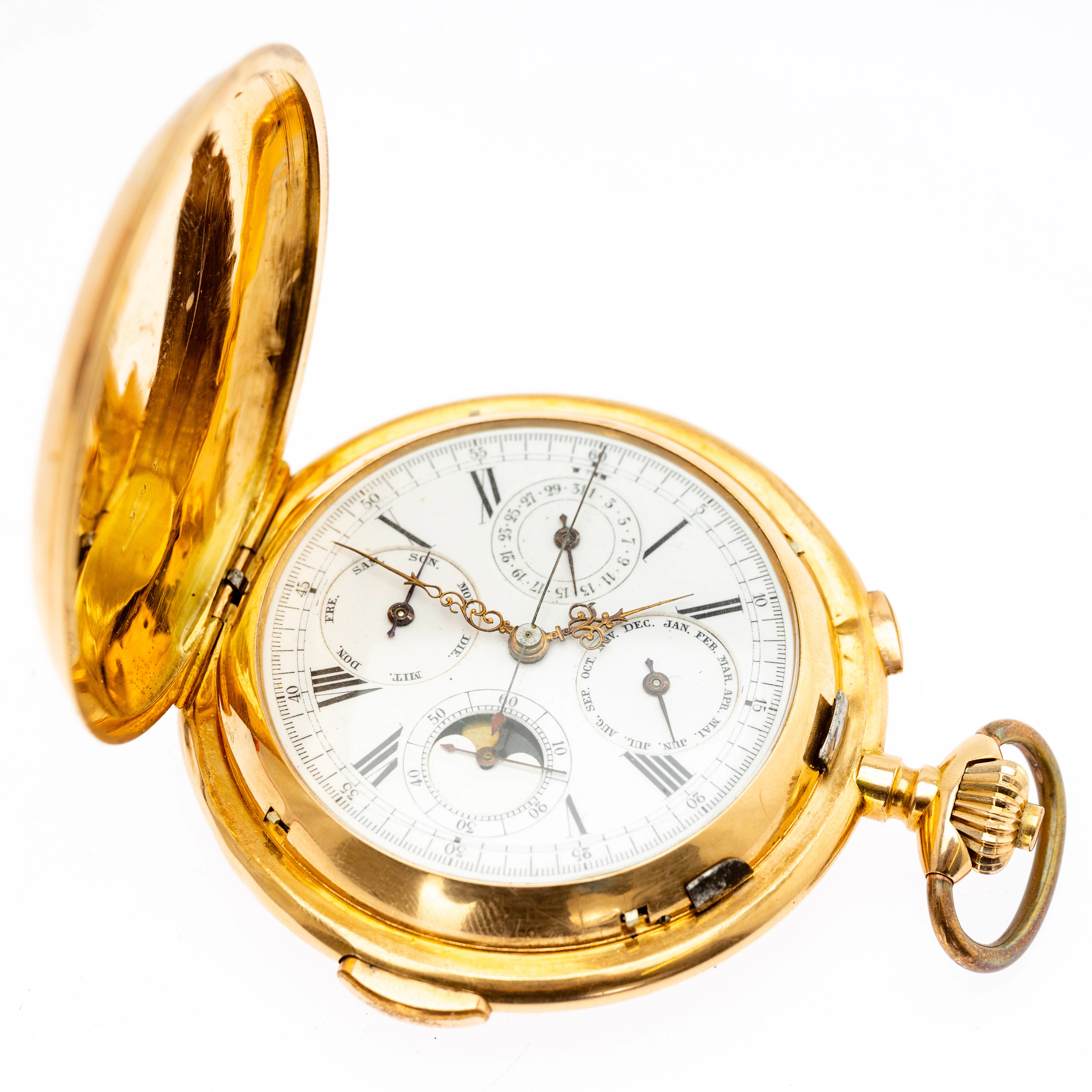 585er Gold Taschenuhr mit Viertelstunden-Repetition, ende 19. Jahrhundert.