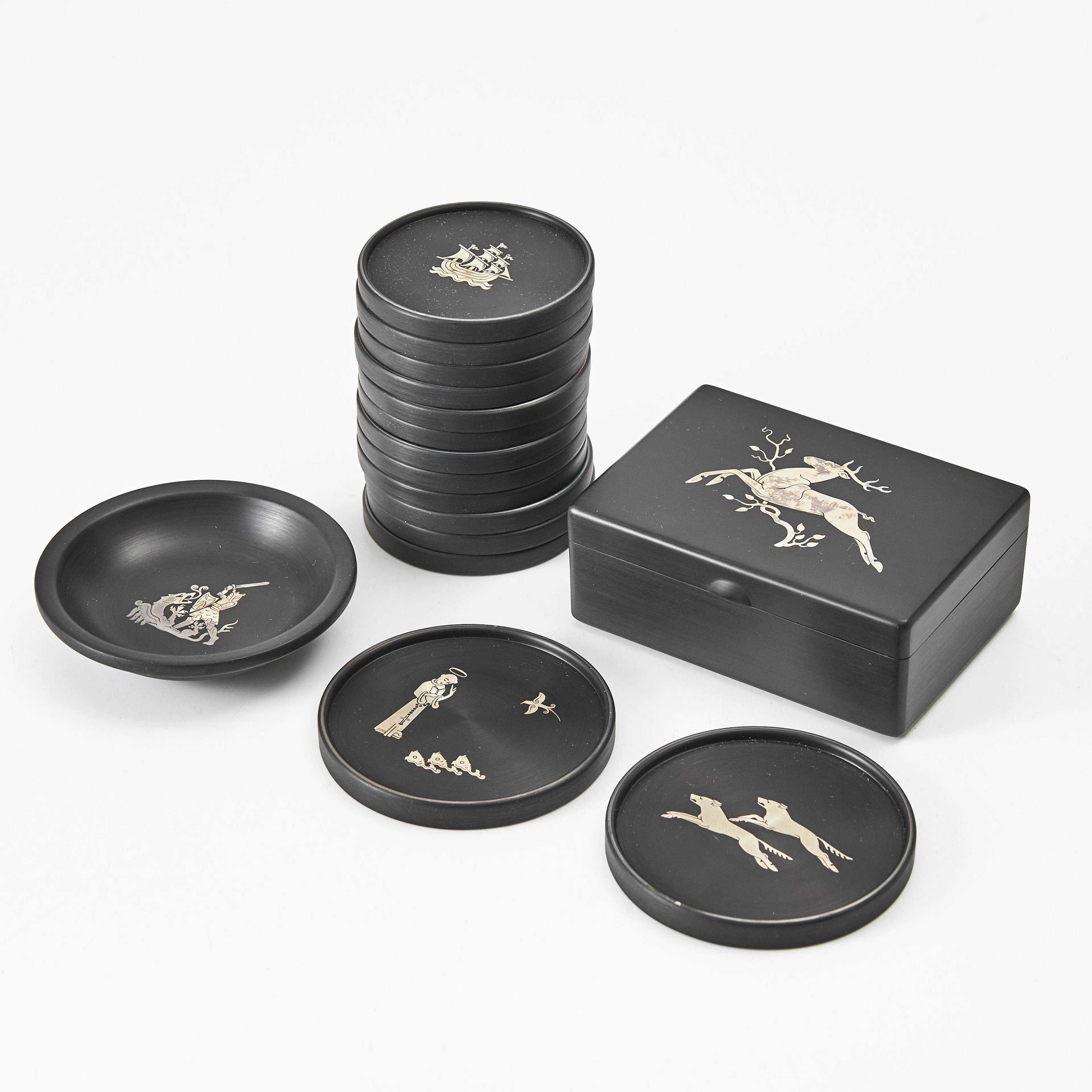 PERSTORP, ask med lock, skål, coasters, 12+2 st, isolit med inläggningar