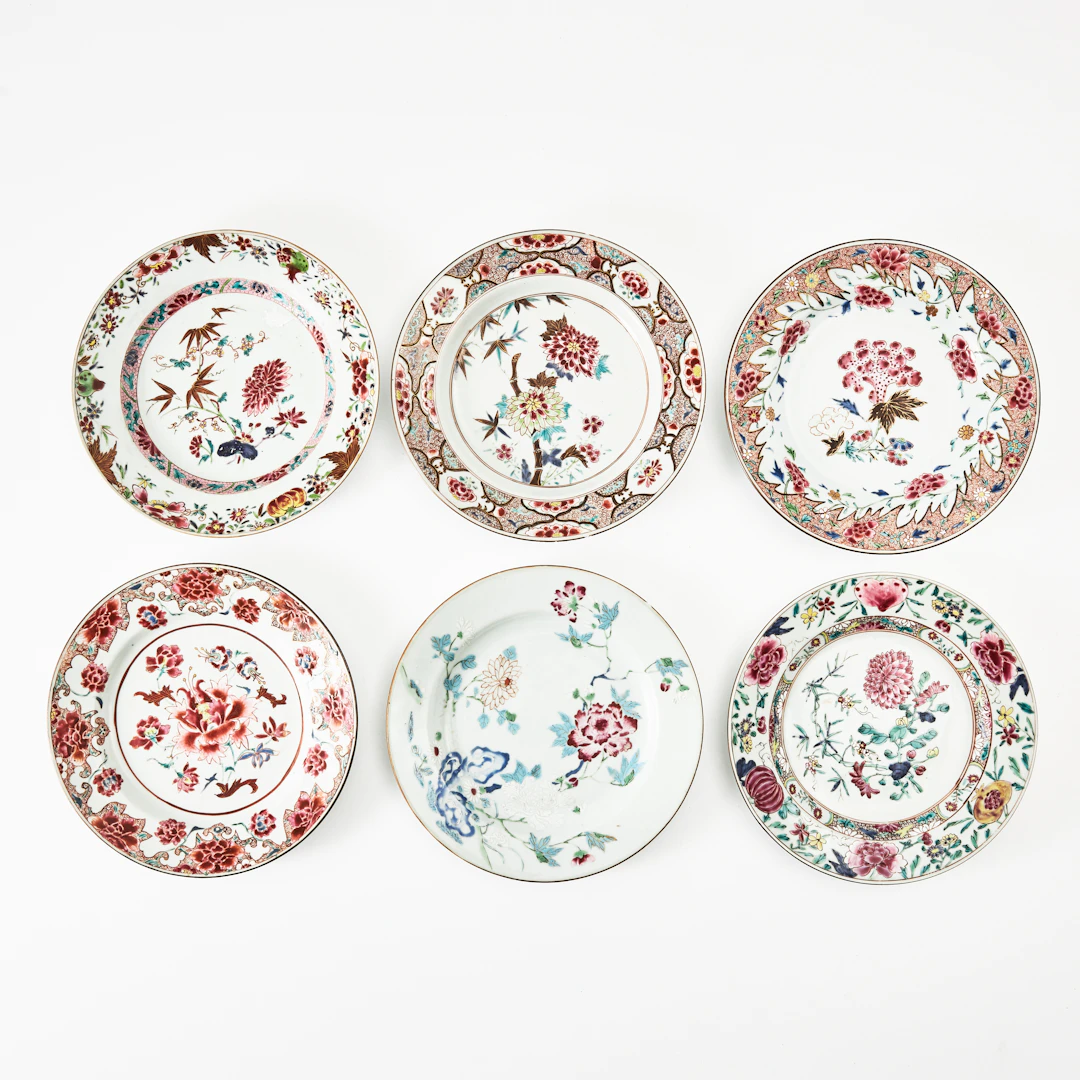 TALLRIKAR, 6 st., porslin, Kina, Yongzheng (1723-1735), famille rose