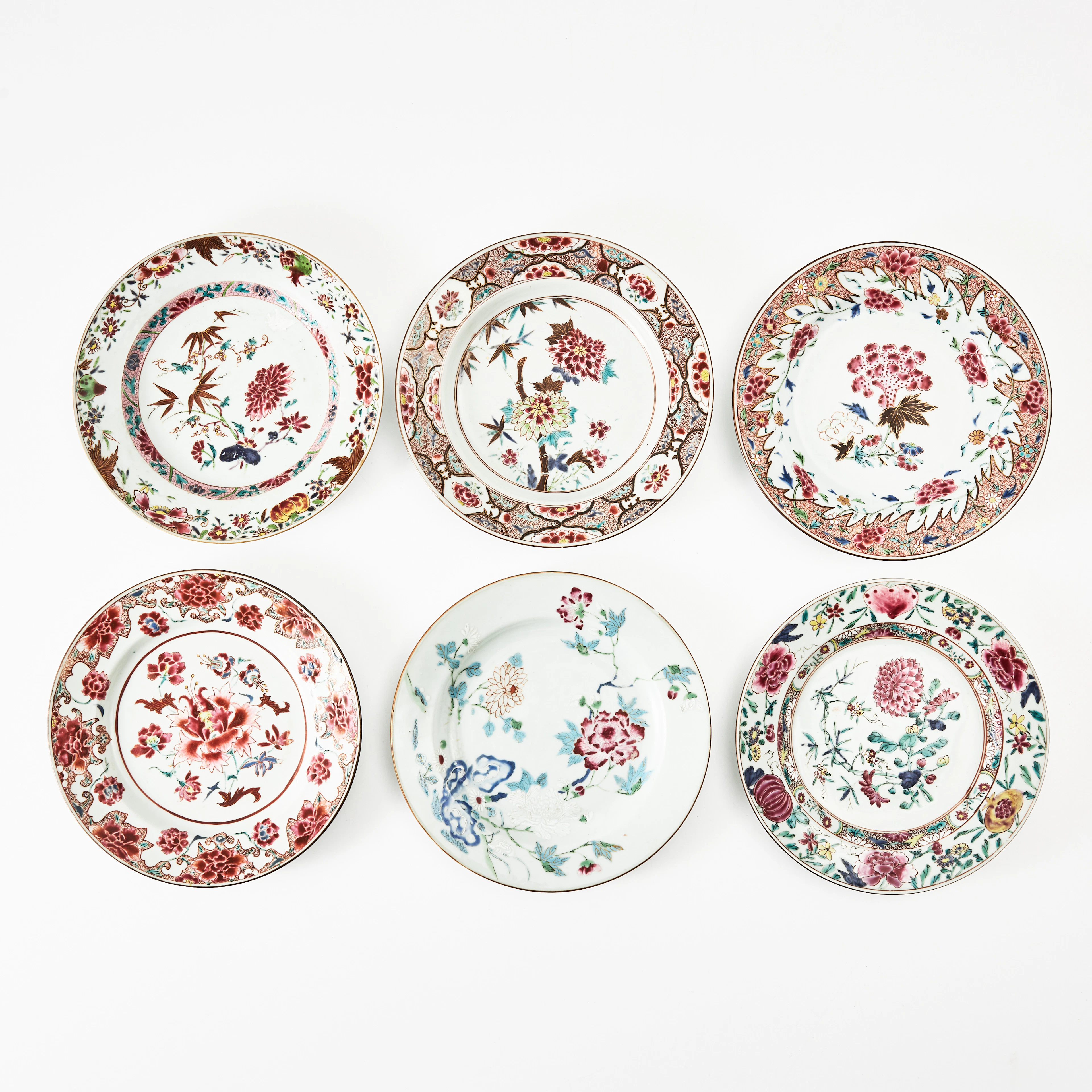 TALLRIKAR, 6 st., porslin, Kina, Yongzheng (1723-1735), famille rose