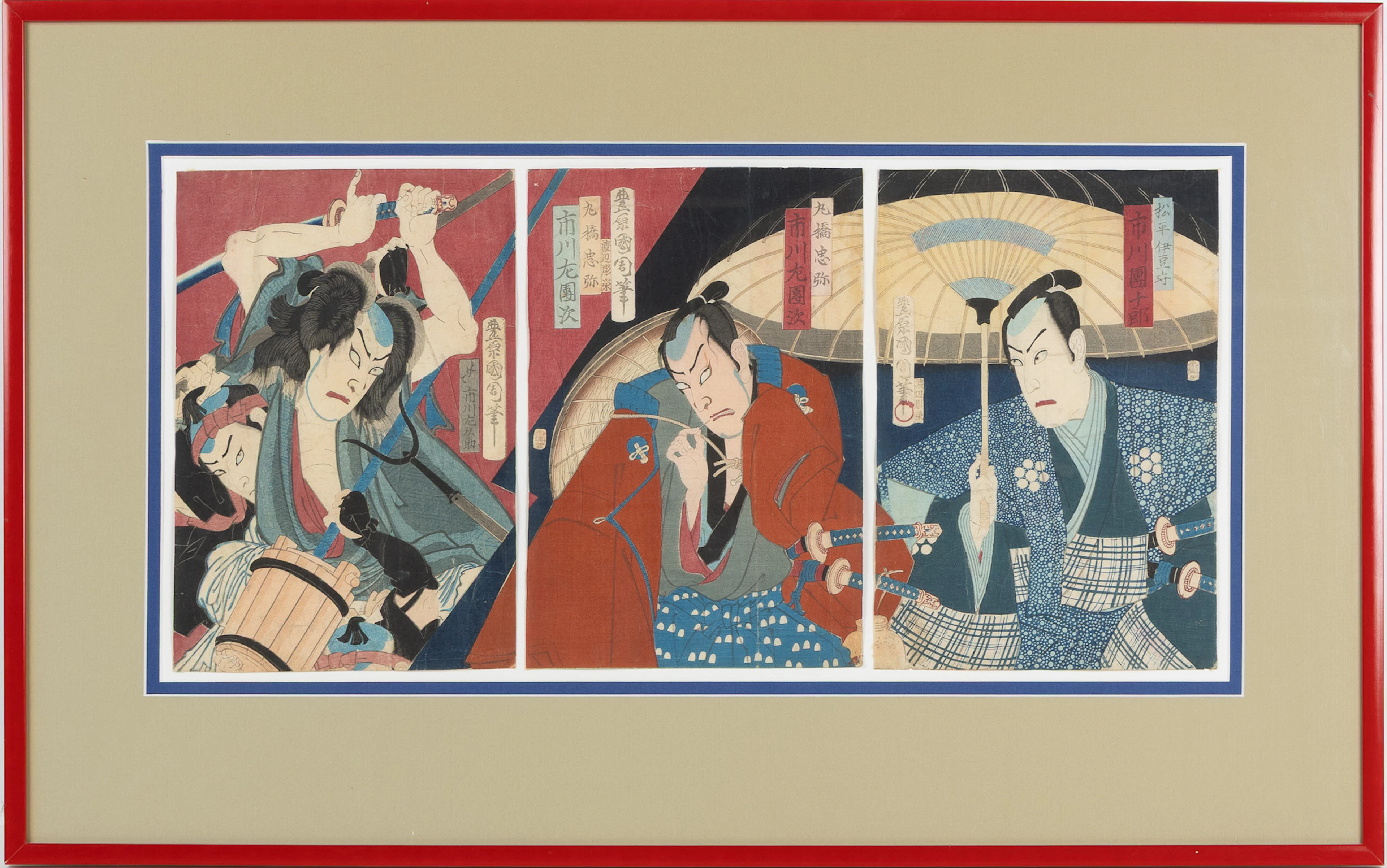 OIDENTIFIERAD KONSTNÄR. Träsnitt, triptyk, Japan, 1800-tal.