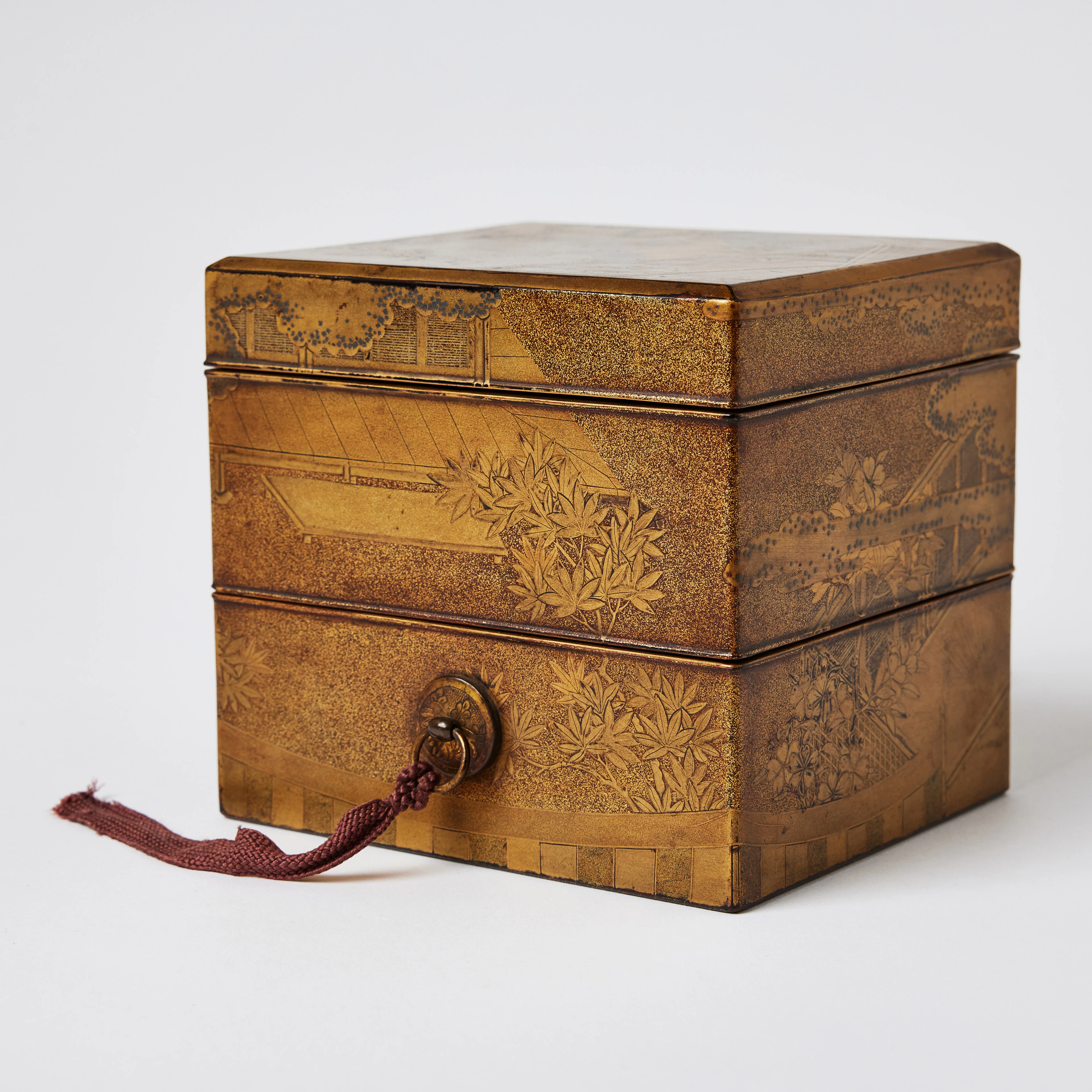 A Japanese Gilt-Lacquer Two Tiered Box 'Jubako'.