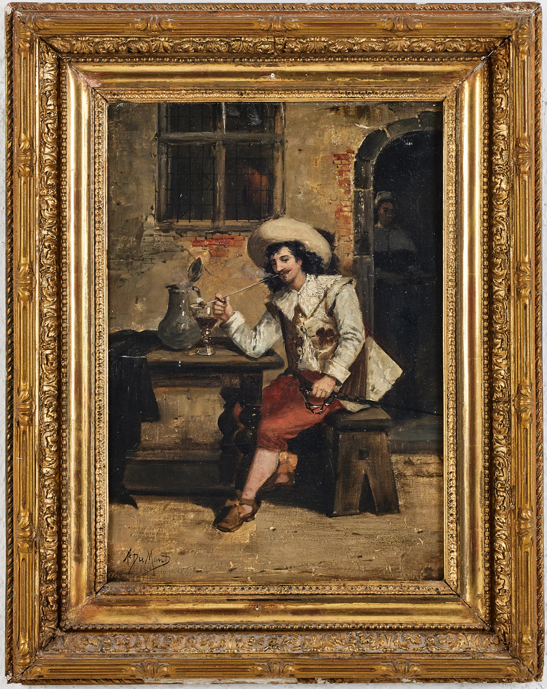 FRANÇOIS DUMONT (1850-1920). Piprökande man, signerad, olja på duk.