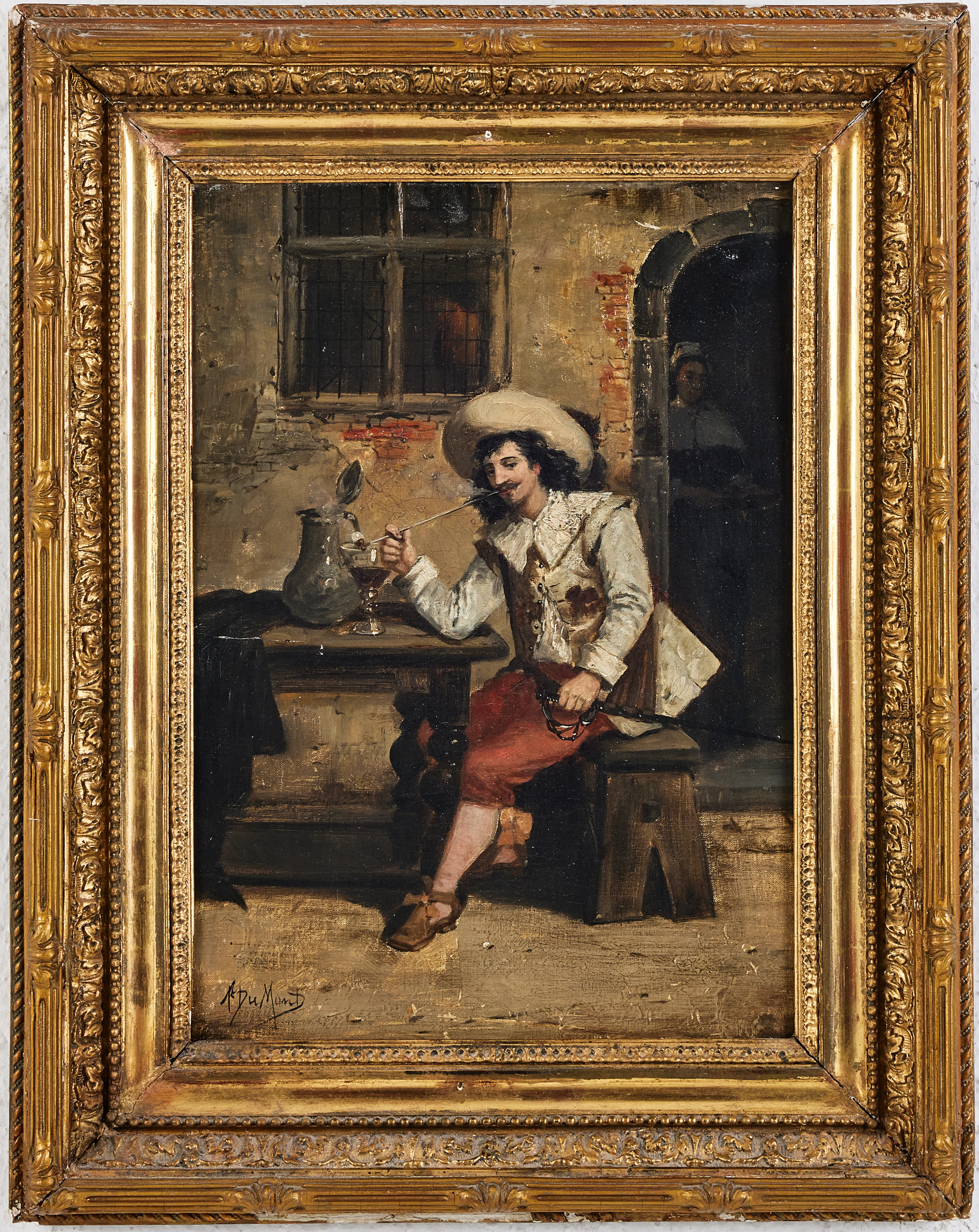 FRANÇOIS DUMONT (1850-1920). Piprökande man, signerad, olja på duk.