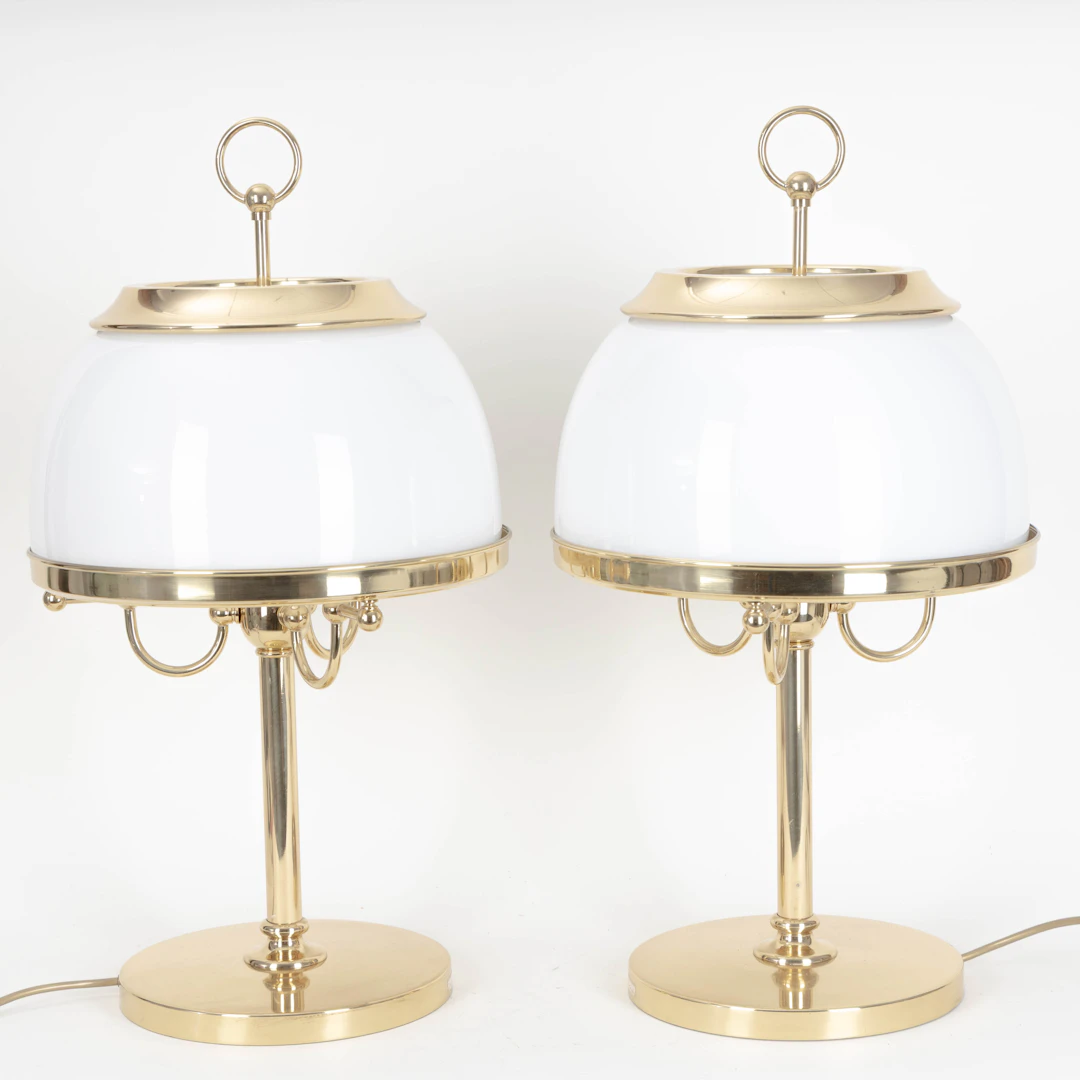 PREARO. Paar große Tischlampen aus Messing und Glas, Italien, 1980er Jahre (2).