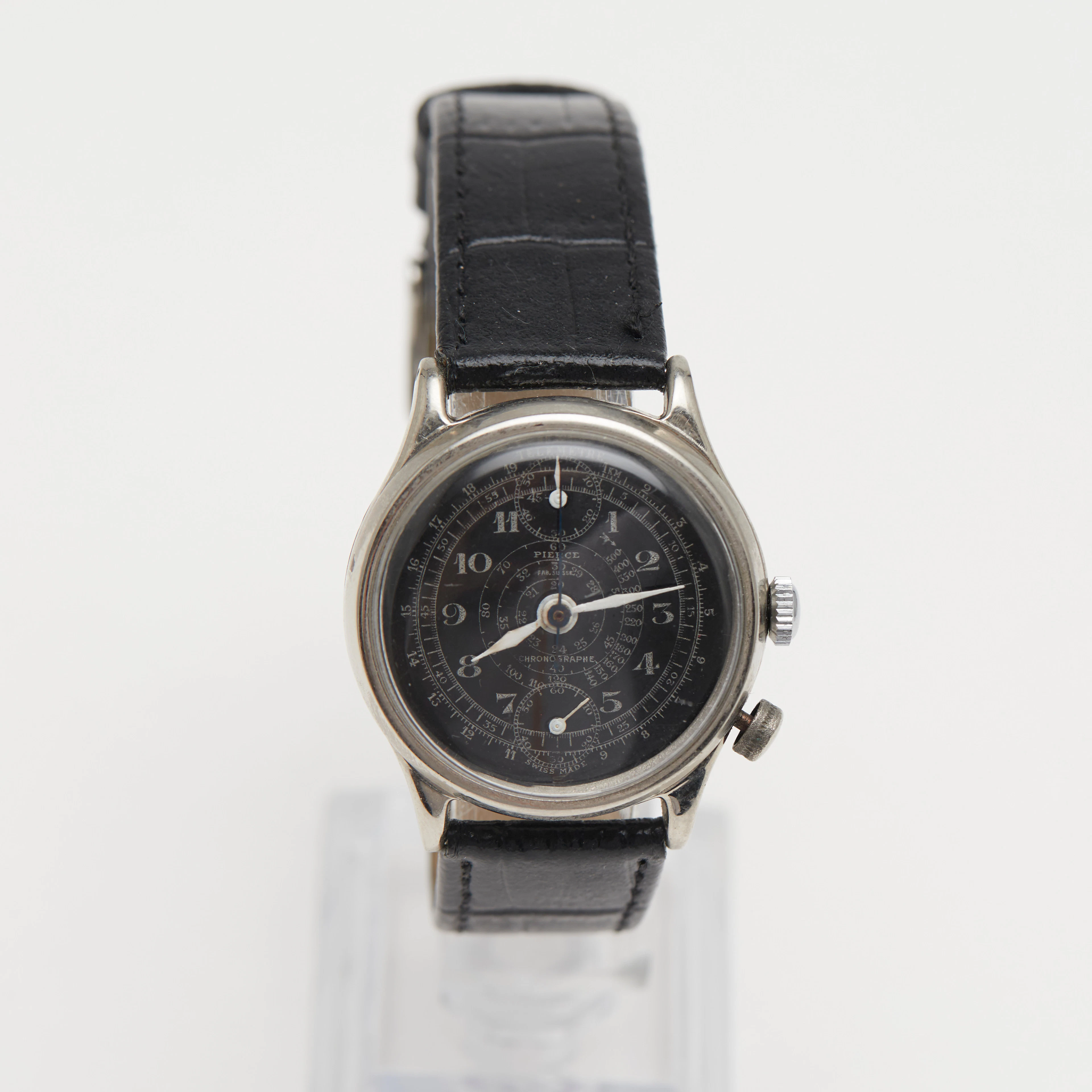 PIERCE. Militär Armbanduhr / Chronograph, 'Mono Pusher', Snail Dial