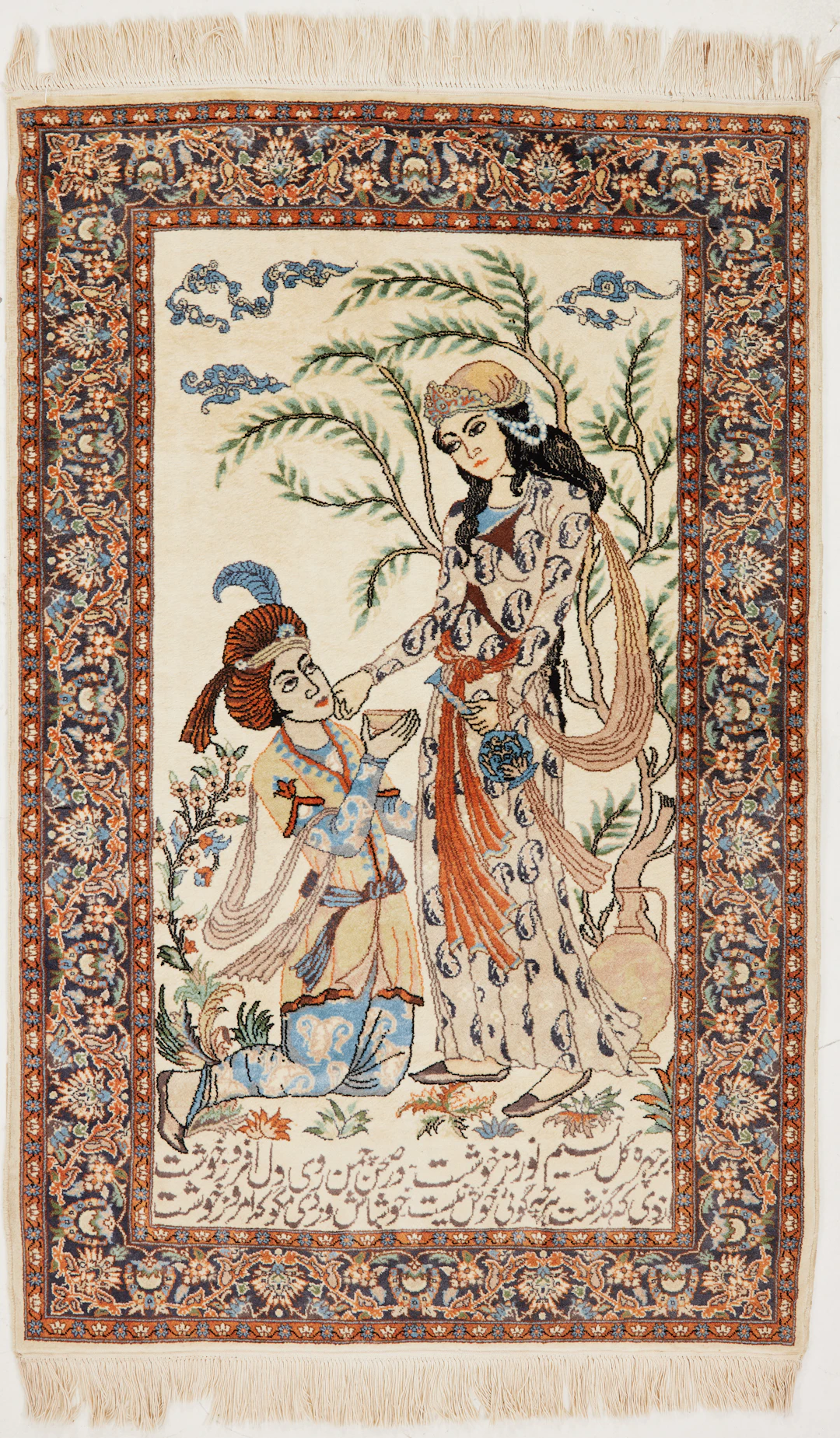 ORIENTMATTA. Persien, figural, med text, ca 130x95 cm.