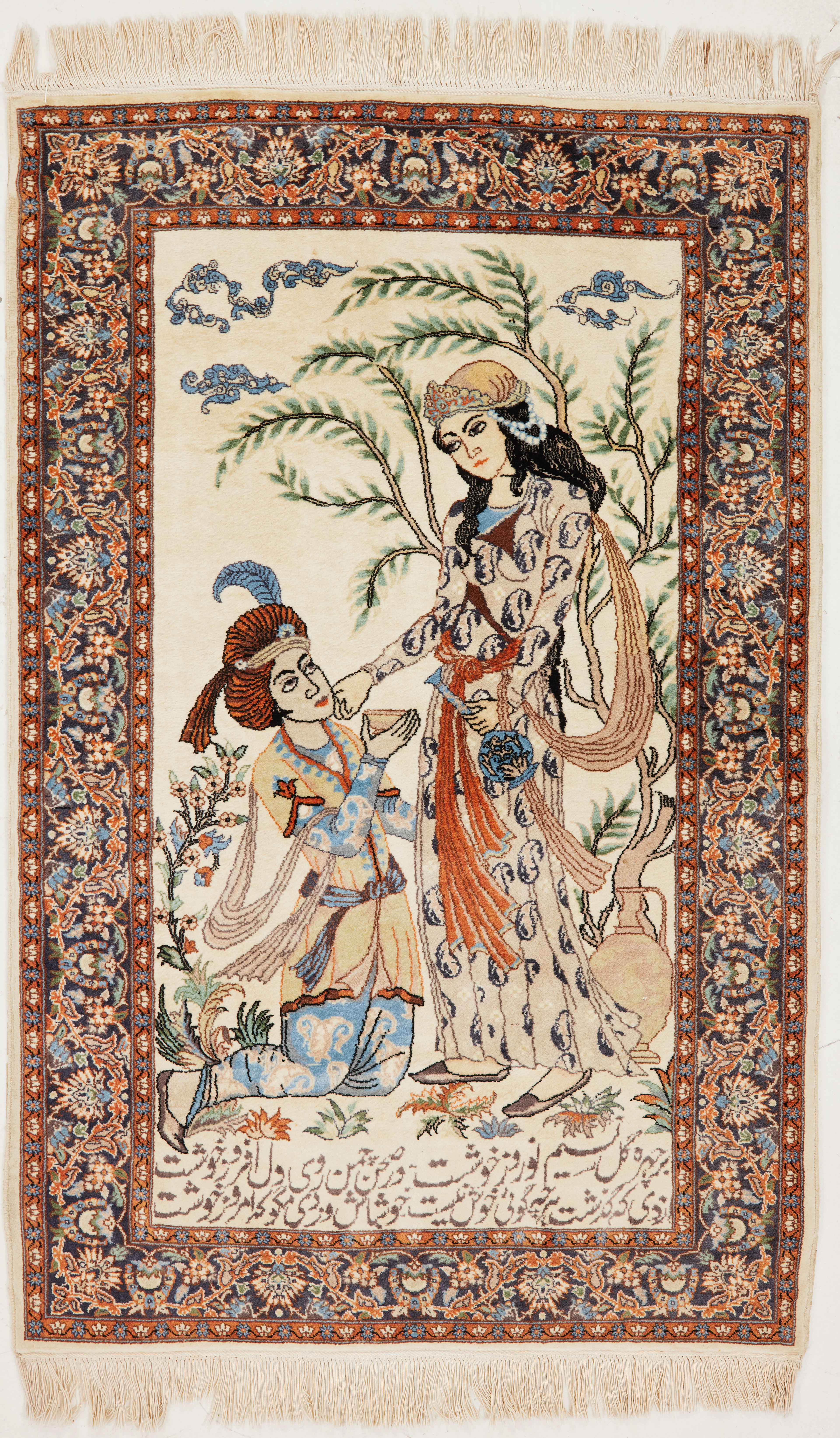 ORIENTMATTA. Persien, figural, med text, ca 130x95 cm.