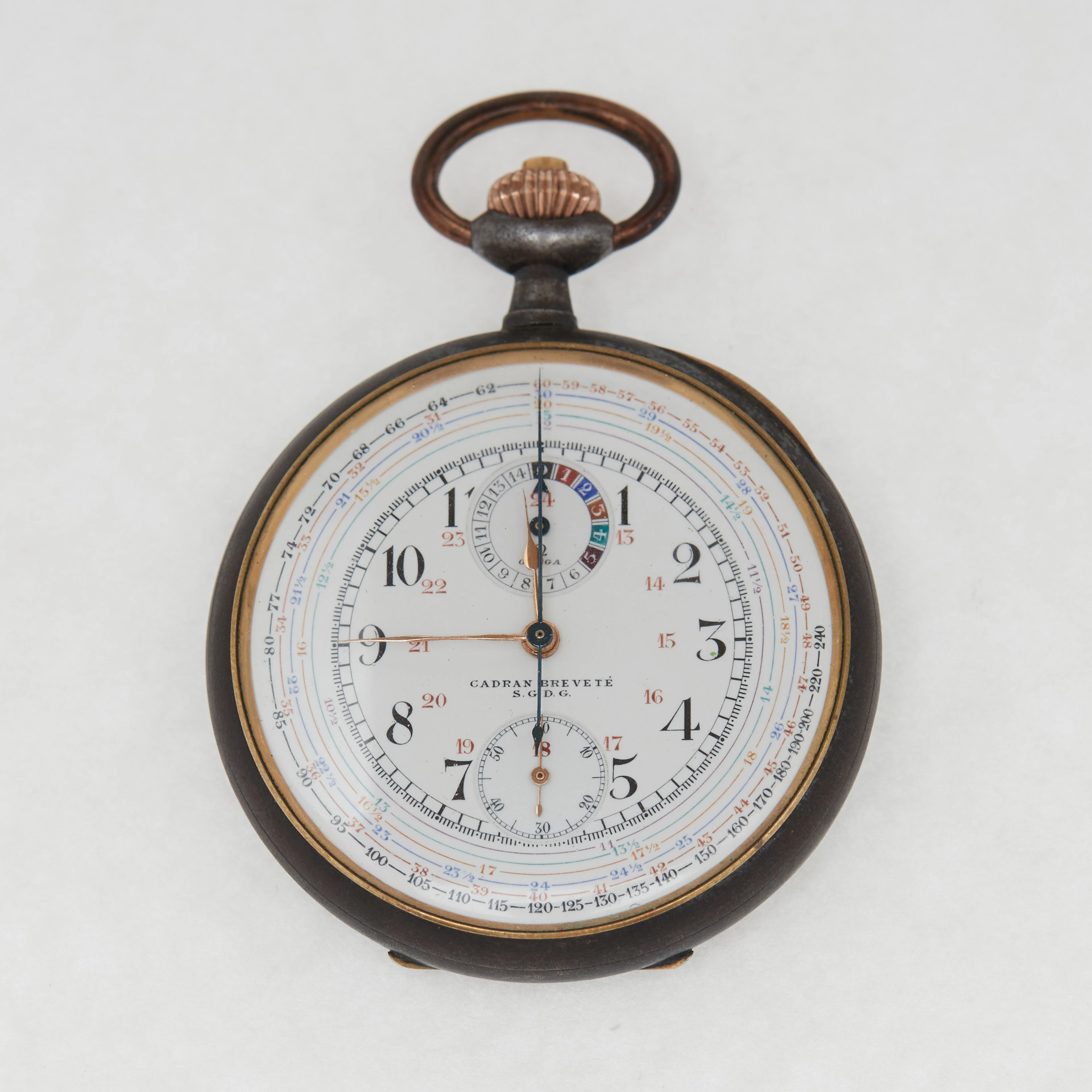 OMEGA. Taschenuhr, Cadran Brevete S. G. D. G, Chronograph, Emaille, Schweiz.