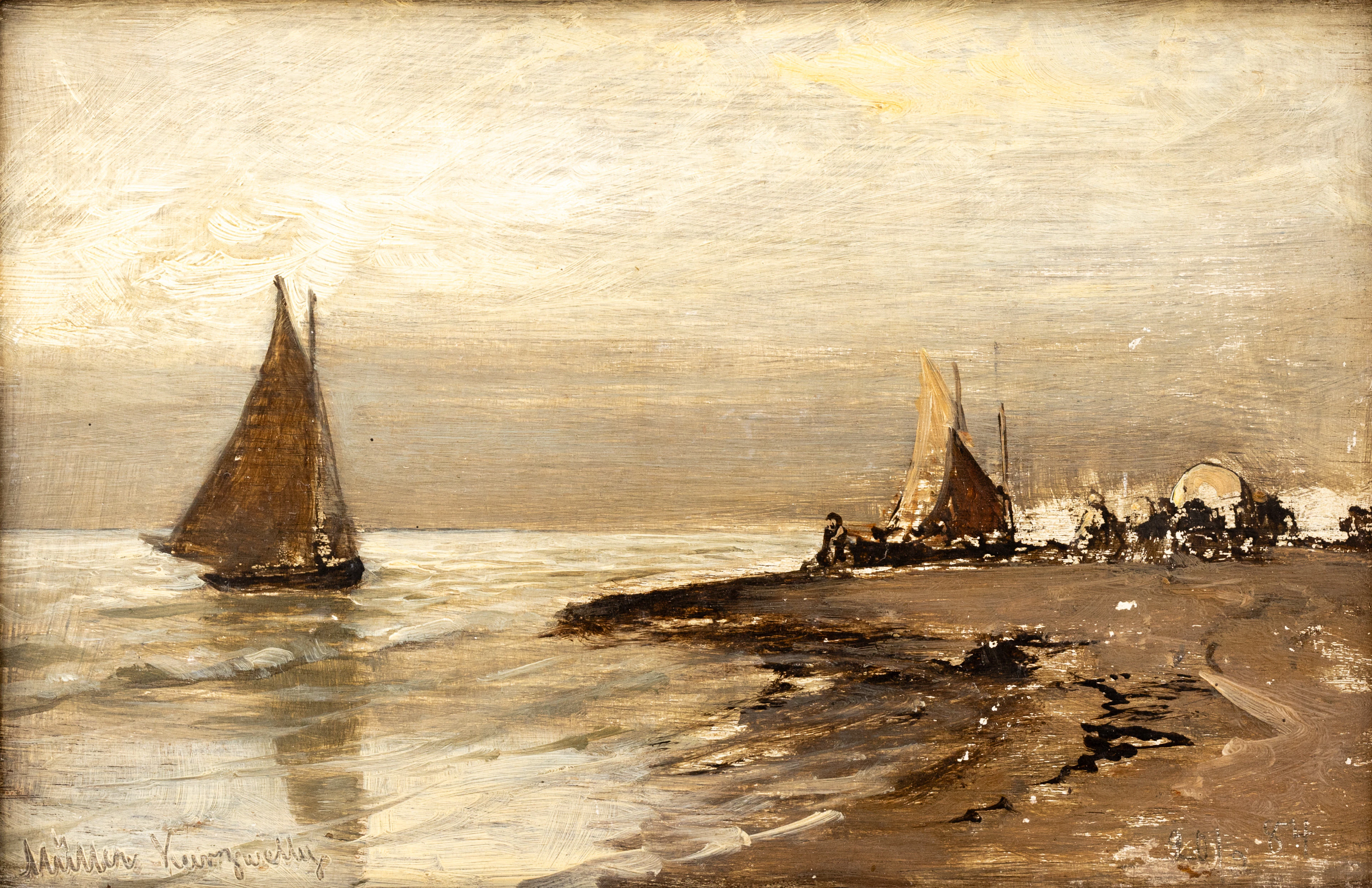 KONRAD ALEXANDER MÜLLER-KURZWELLY (1855-1914). Fischerboote am Strand.