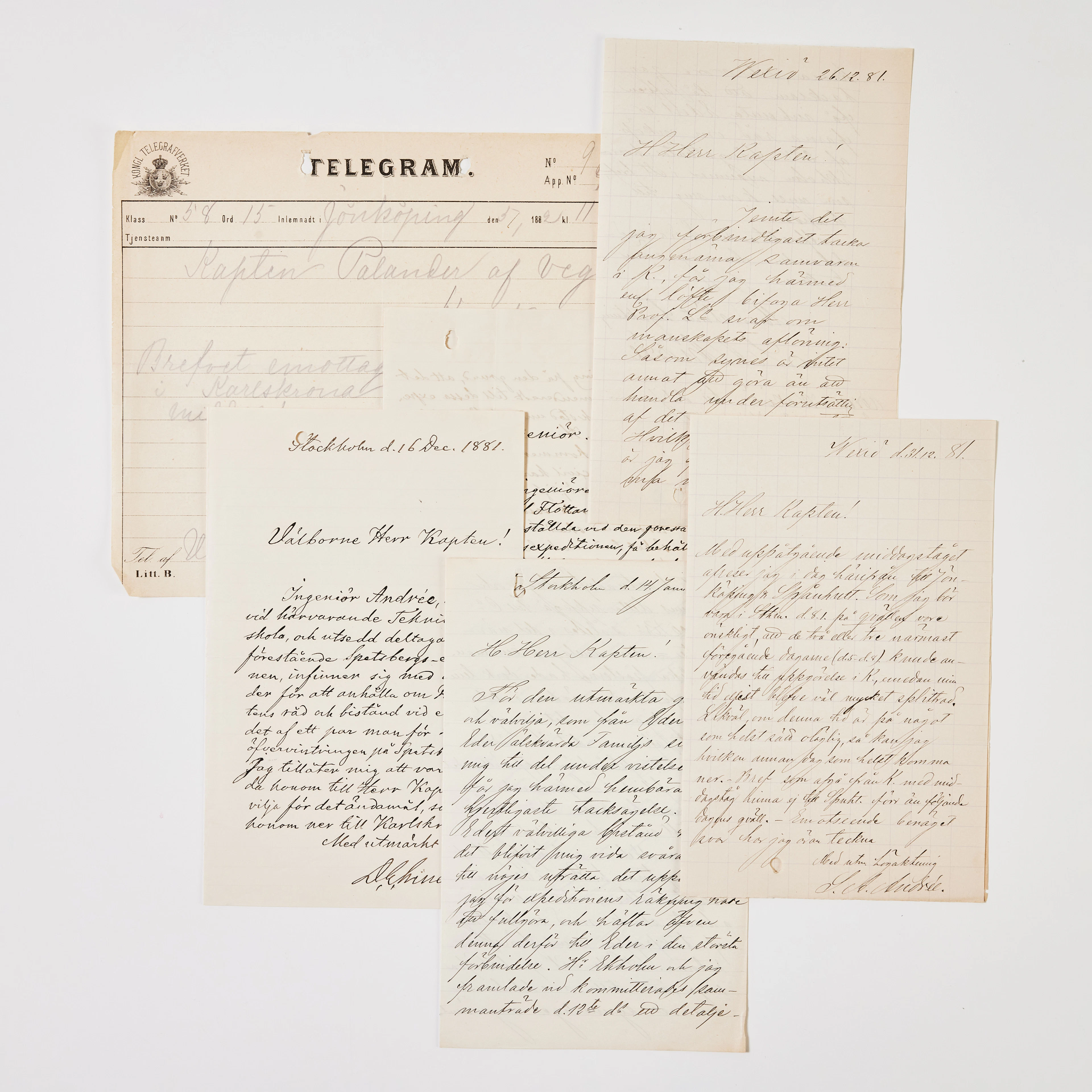BREV FRÅN S. A. ANDRÉE TILL LOUIS PALANDER OM SPETSBERGSEXPEDITIONEN 1882-83.