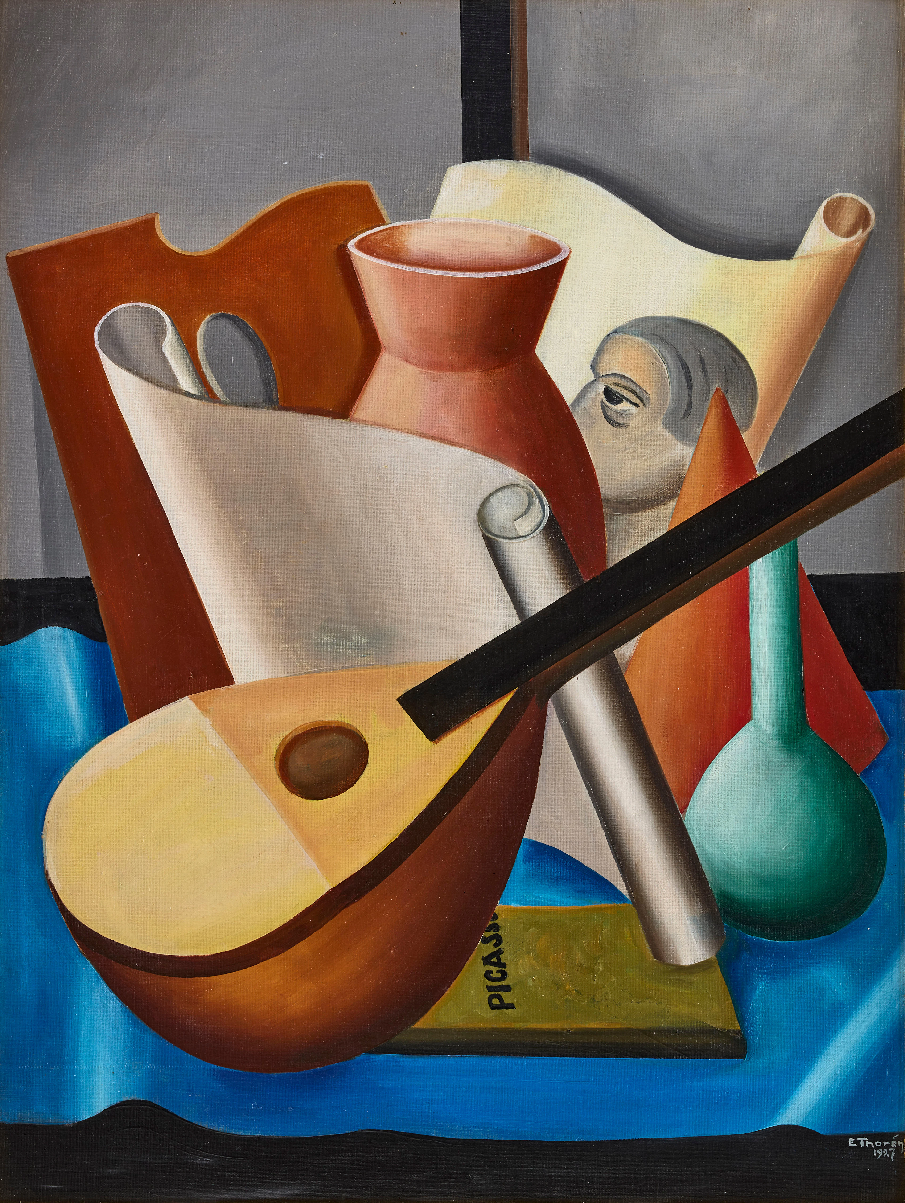 ESAIAS THORÉN. Stilleben med mandolin och Picassobok.