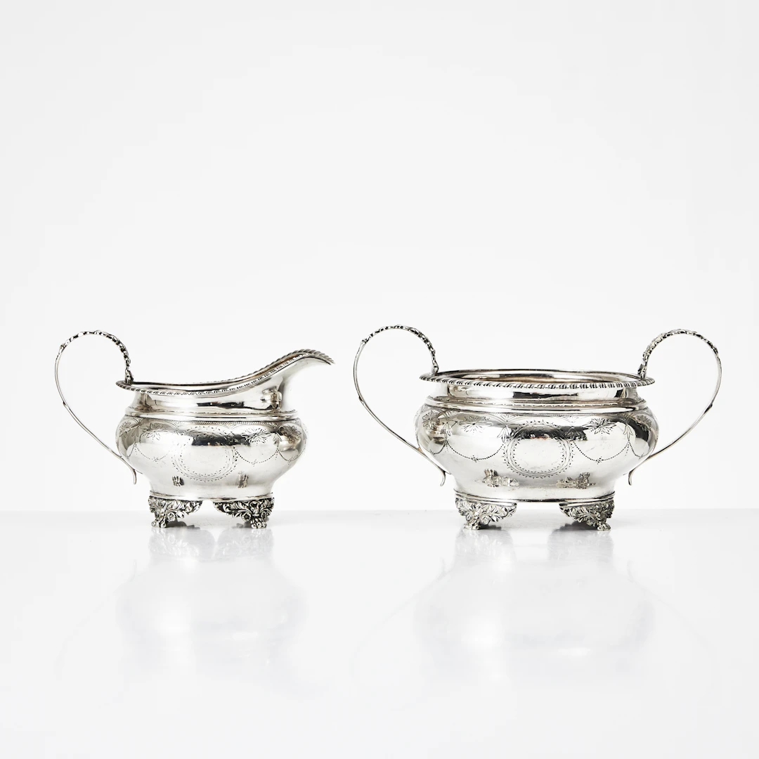 SALOMON ROYES. Gräddkanna samt sockerskål, sterlingsilver, Georg IV