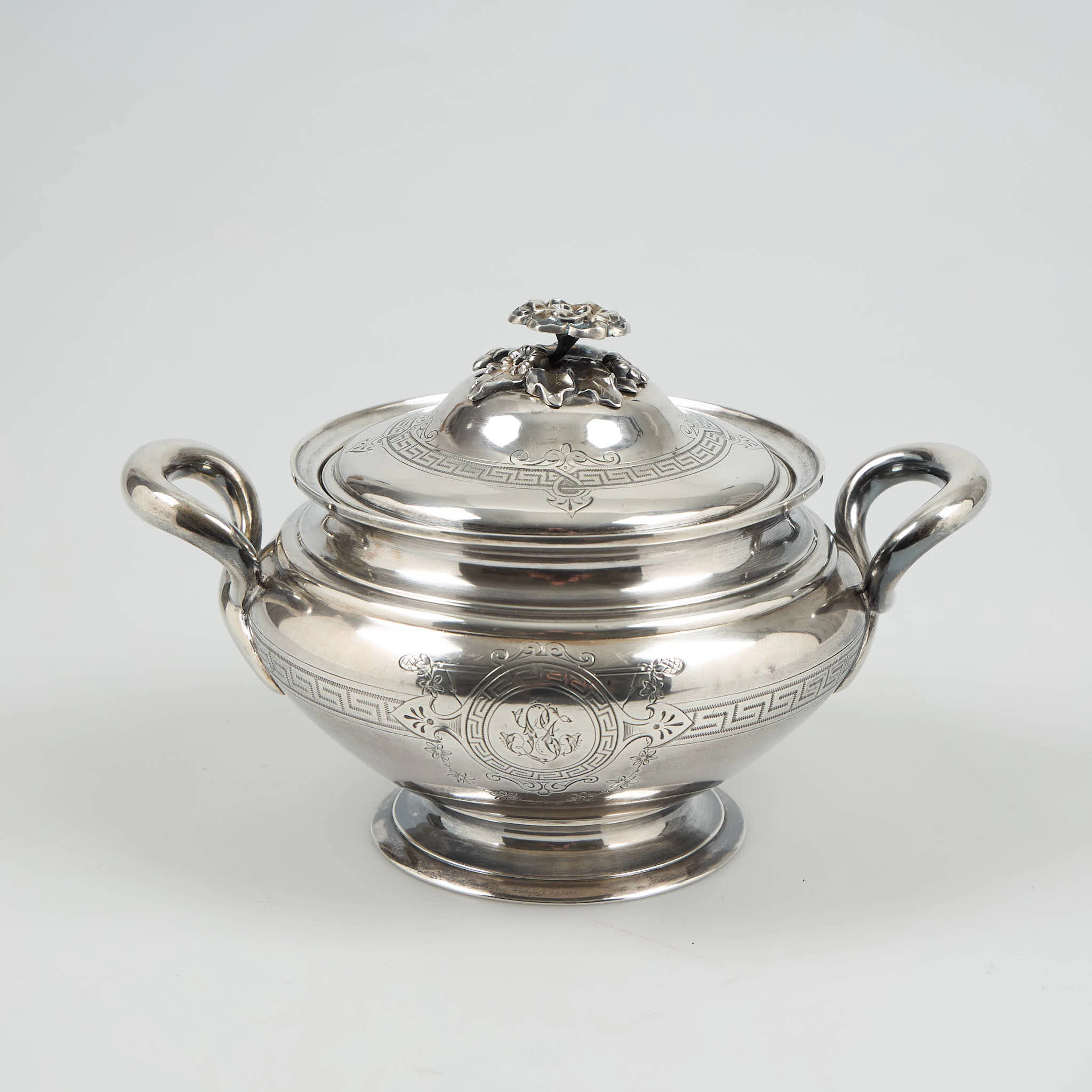 SOCKERSKÅL, med lock, 950 silver, Frankrike, sekelskiftet 1800/1900.