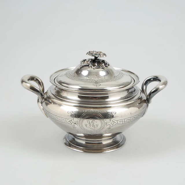 SOCKERSKÅL, med lock, 950 silver, Frankrike, sekelskiftet 1800/1900.