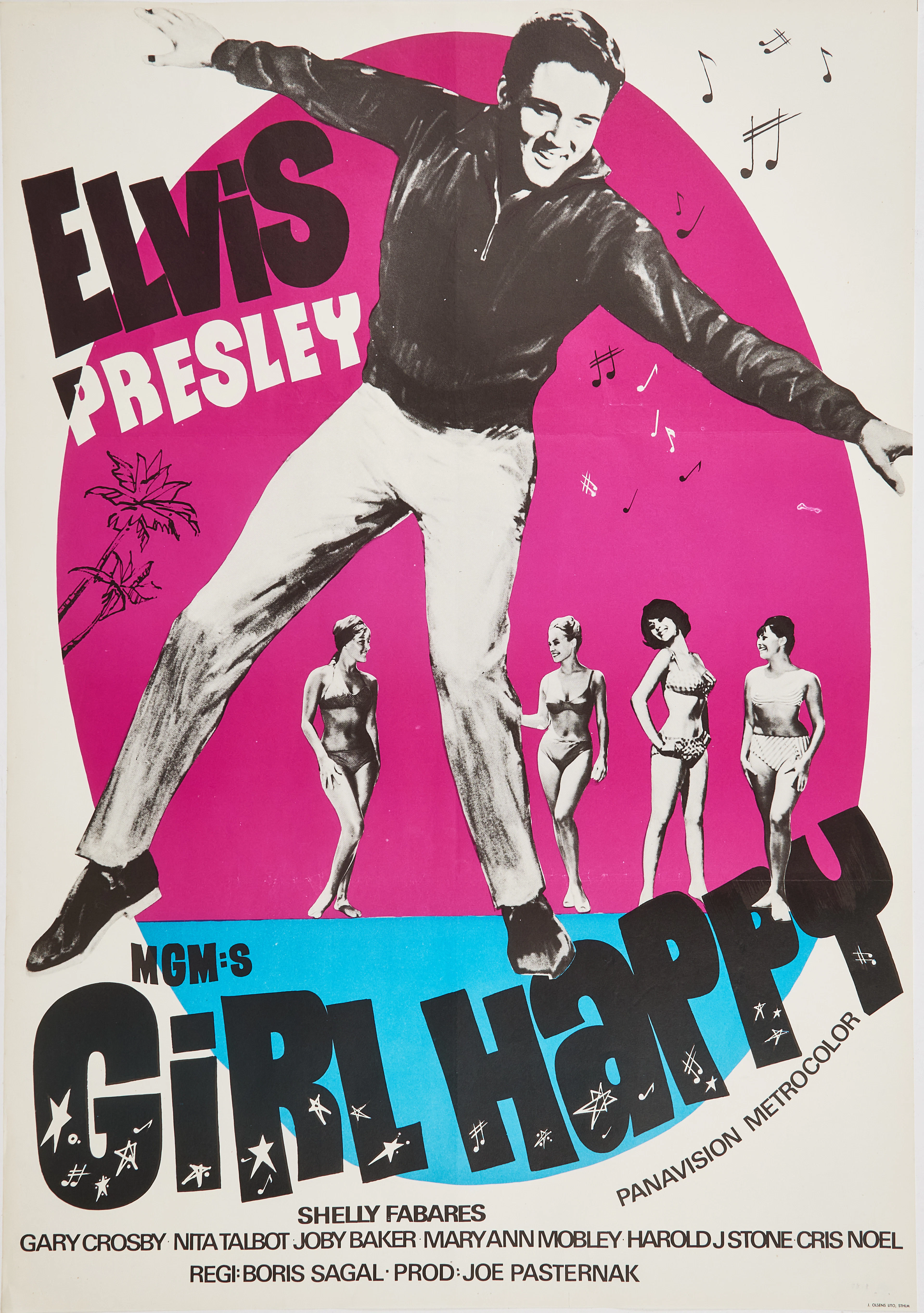 ELVIS PRESLEY. Filmaffisch "Girl happy" J Olséns lito Stockholm.