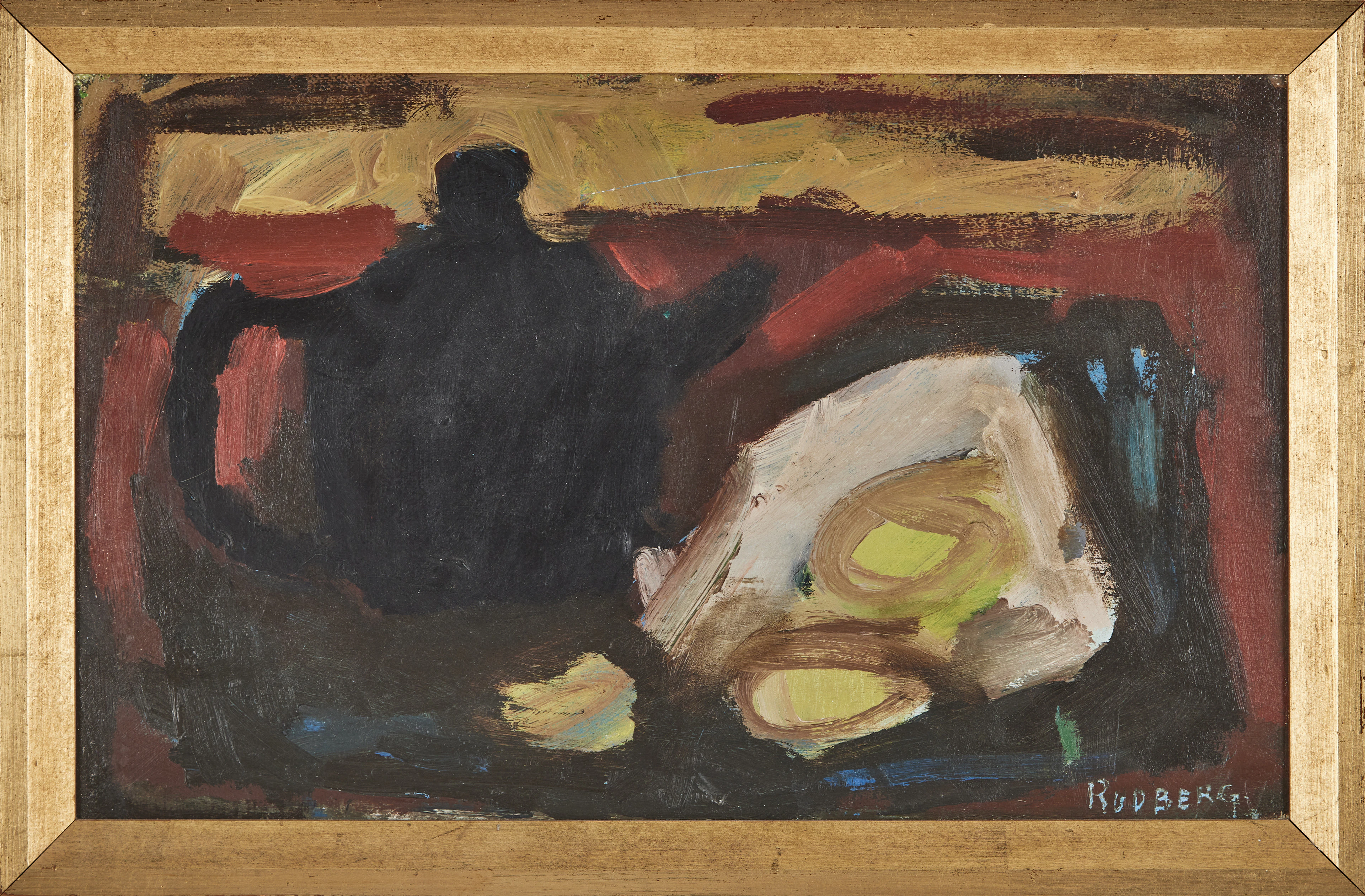 GUSTAV RUDBERG. "Stilleben med svart kanna", olja på duk, signerad.