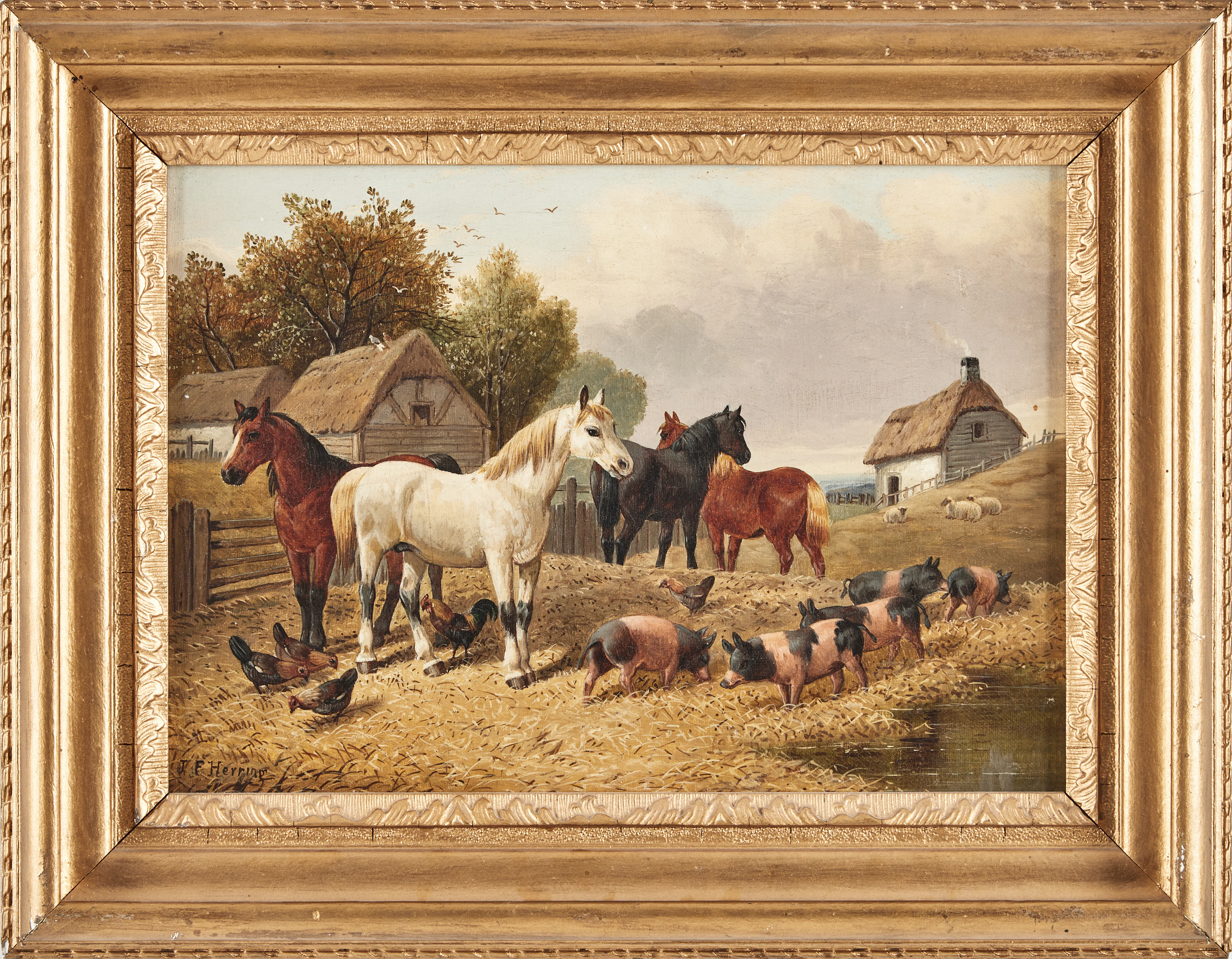 JOHN FREDERICK HERRING II (1815-1907). Djur på bondgård, olja på duk, signerad.
