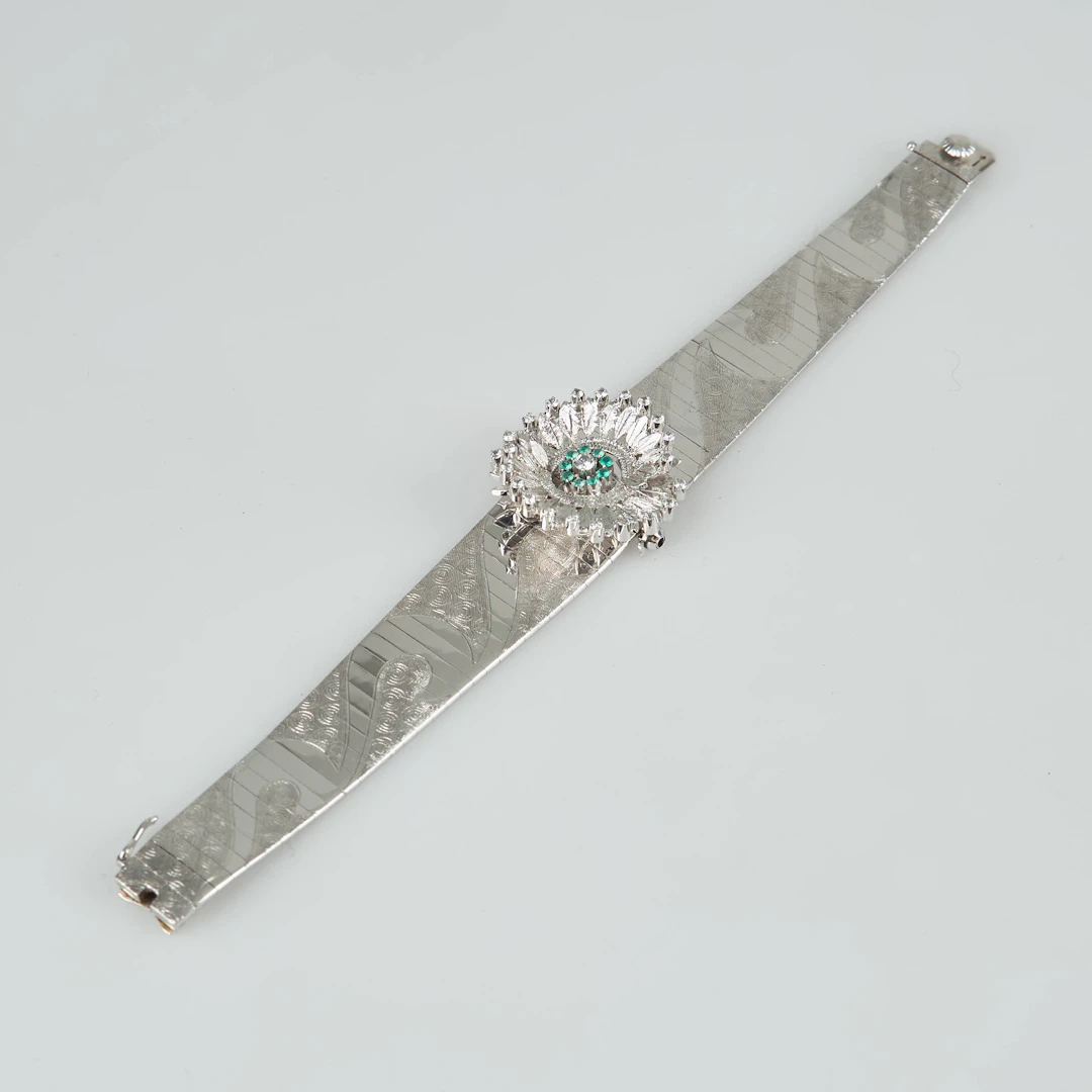 ARMBAND/BROSCH, 18K/14K guld, ljusa och gröna stenar, Amisano Terenzio