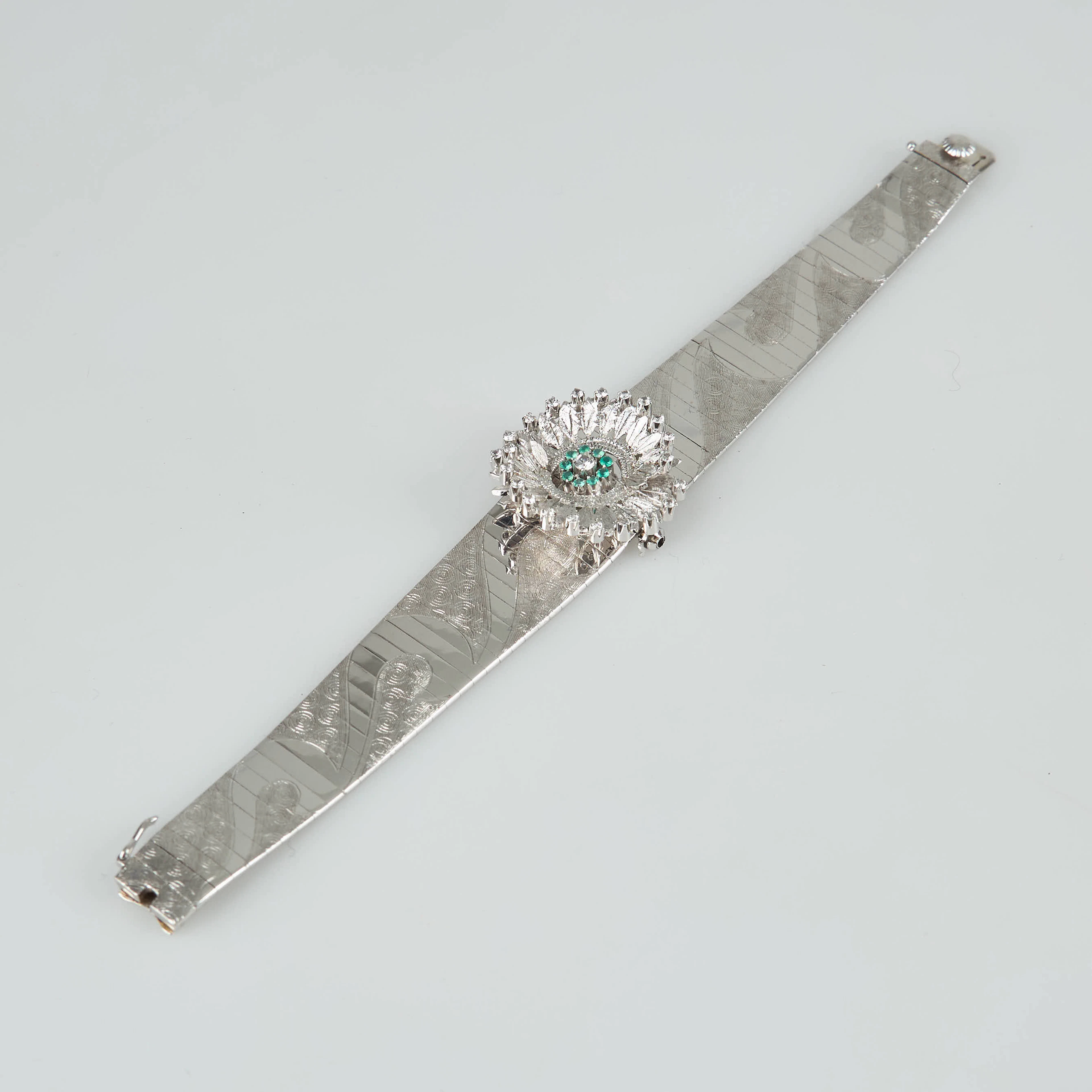 ARMBAND/BROSCH, 18K/14K guld, ljusa och gröna stenar, Amisano Terenzio