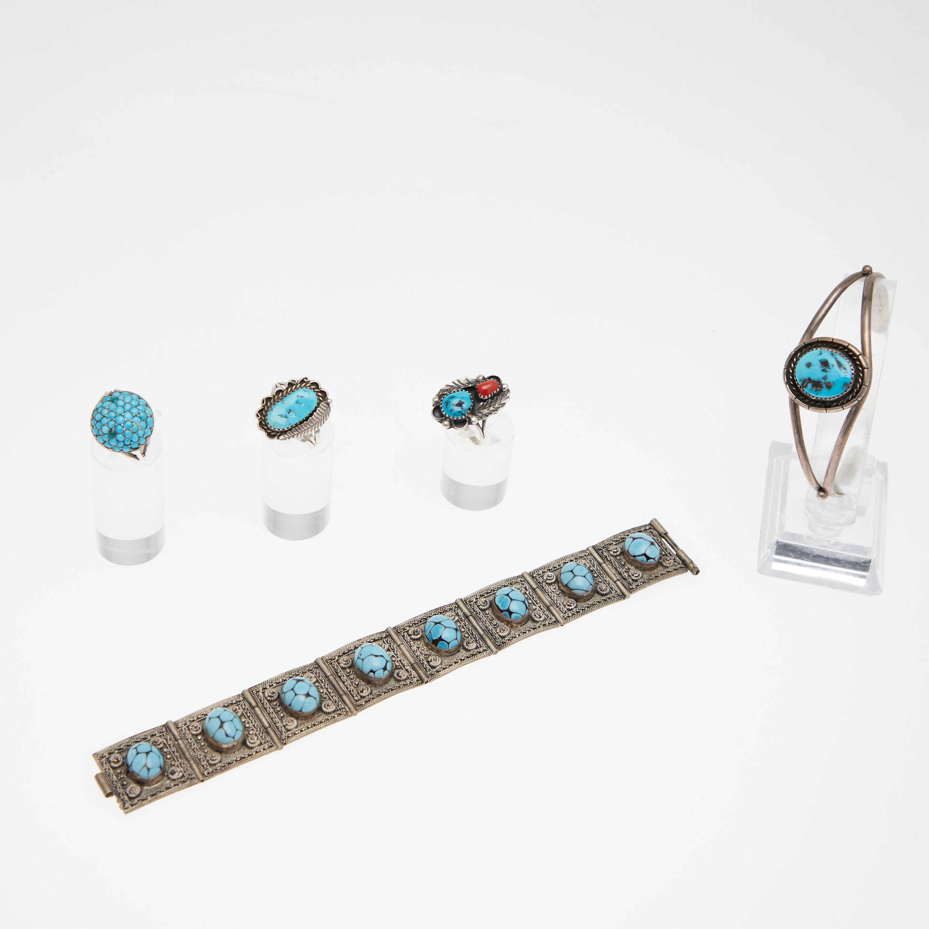 avajo-Silberschmuck konvolut, 900er/925er Silber, Türkise, Koralle.